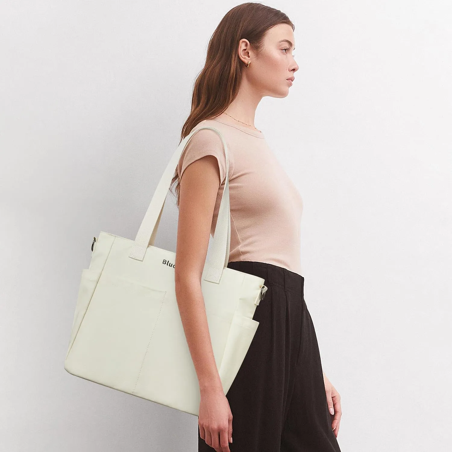 Bluome Tote Bag for Women Canvas Tote Bag With Zipper College Gym Tote Medium Travel Work Bags Hobo Handbag Crossbody