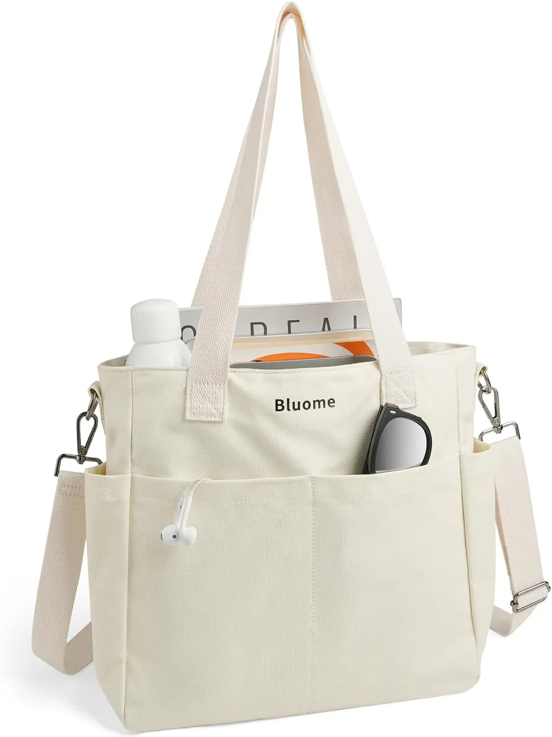 Bluome Tote Bag for Women Canvas Tote Bag With Zipper College Gym Tote Medium Travel Work Bags Hobo Handbag Crossbody