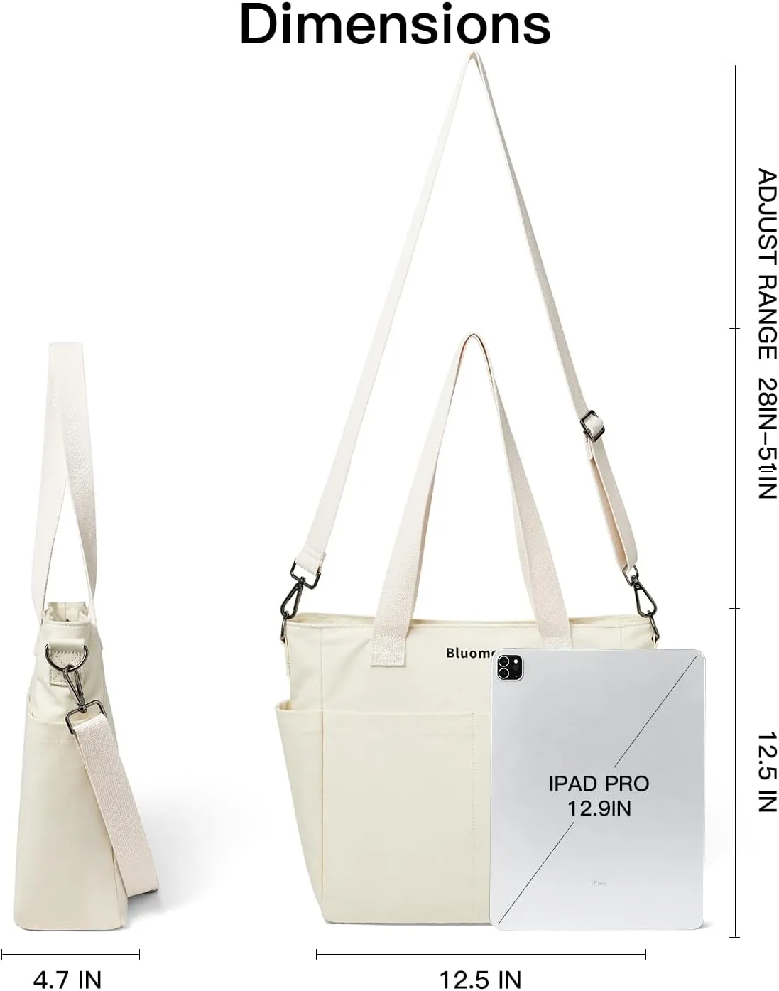 Bluome Tote Bag for Women Canvas Tote Bag With Zipper College Gym Tote Medium Travel Work Bags Hobo Handbag Crossbody