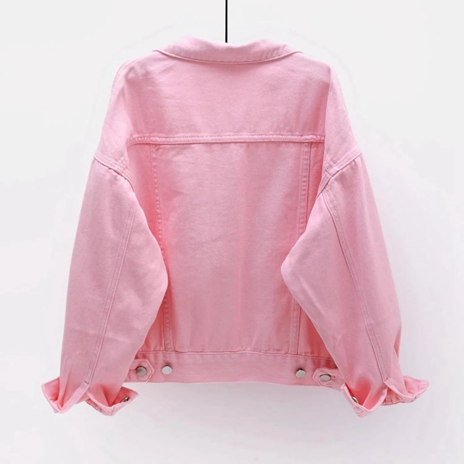 Bomber Jackets for Women Solid Button Down Jeans Denim Jackets Plus Size Trendy Casual Oversized Coat with Pockets
