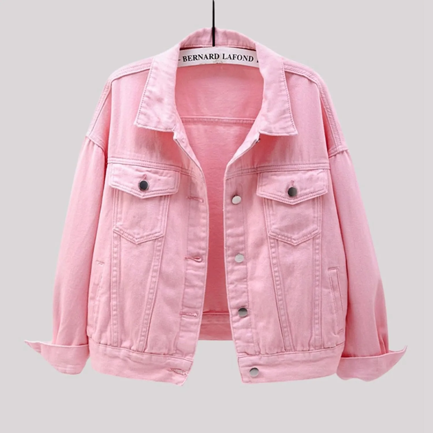 Bomber Jackets for Women Solid Button Down Jeans Denim Jackets Plus Size Trendy Casual Oversized Coat with Pockets