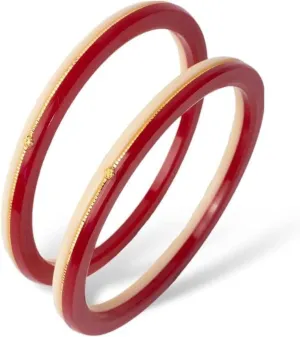 by Ashok Jewellers 22kt (916) Yellow Gold Handmade Pola Bangles/Wedding Chooda/Churas for Women with Purity Certificate (Set of 2pcs) - Red White
