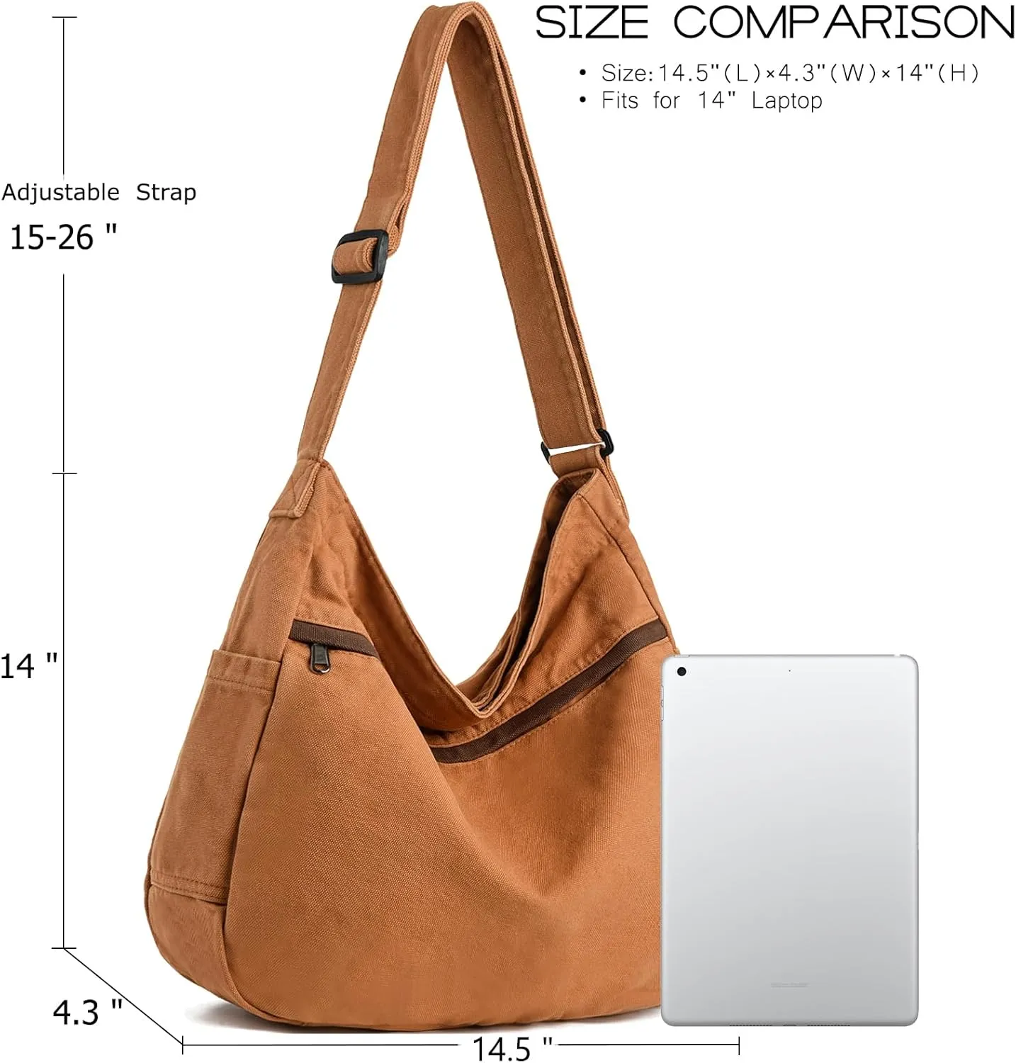 Canvas Hobo Crossbody Shoulder Tote Bag for Women and Men Large Purse Messenger Bag Travel Work Shopping