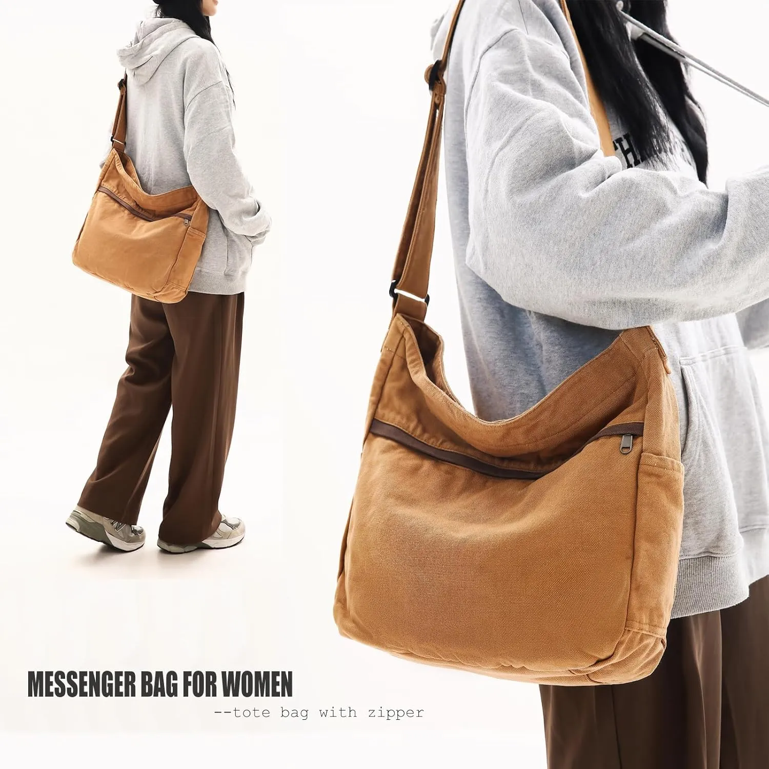Canvas Hobo Crossbody Shoulder Tote Bag for Women and Men Large Purse Messenger Bag Travel Work Shopping