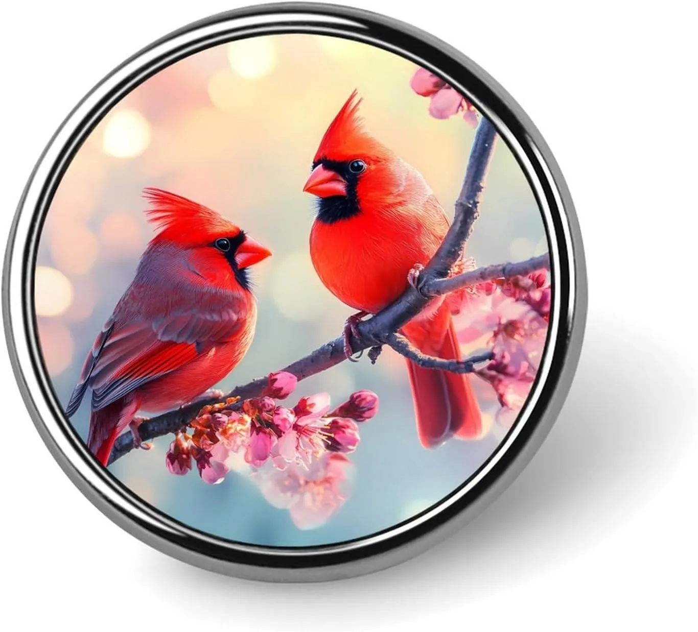 Cardinal Bird Flowers Pin Enamel Lapel Pins Round Badge Brooches Clothing Decoration for Women Men