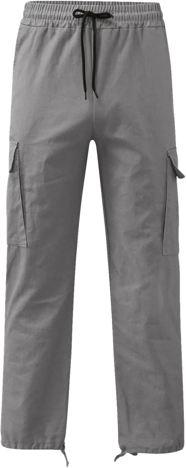 Cargo Work Pant Men Drawstring Waist Casual Pants Fitness Running Workout Sweatpants Baggy Joggers Sweat Pant
