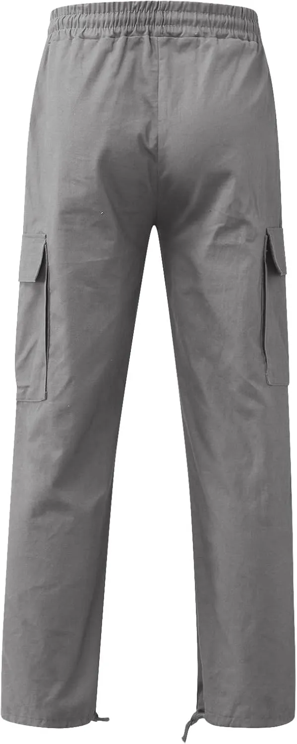Cargo Work Pant Men Drawstring Waist Casual Pants Fitness Running Workout Sweatpants Baggy Joggers Sweat Pant