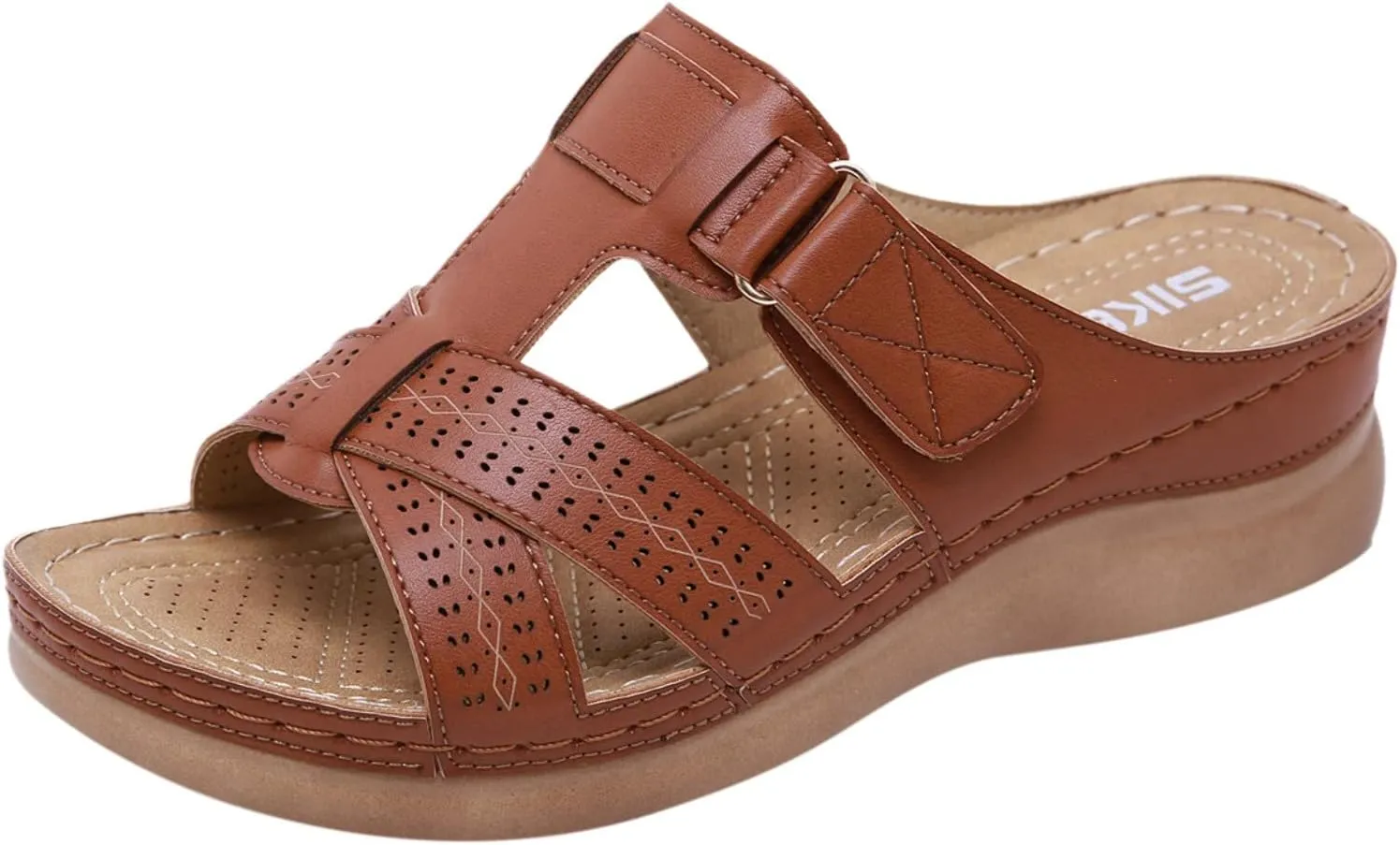 Cathalem Summer Sandals for Women 2024, Womens Orthopedic Wedge Heel Slip On Open Toe Mules Summer Sandals