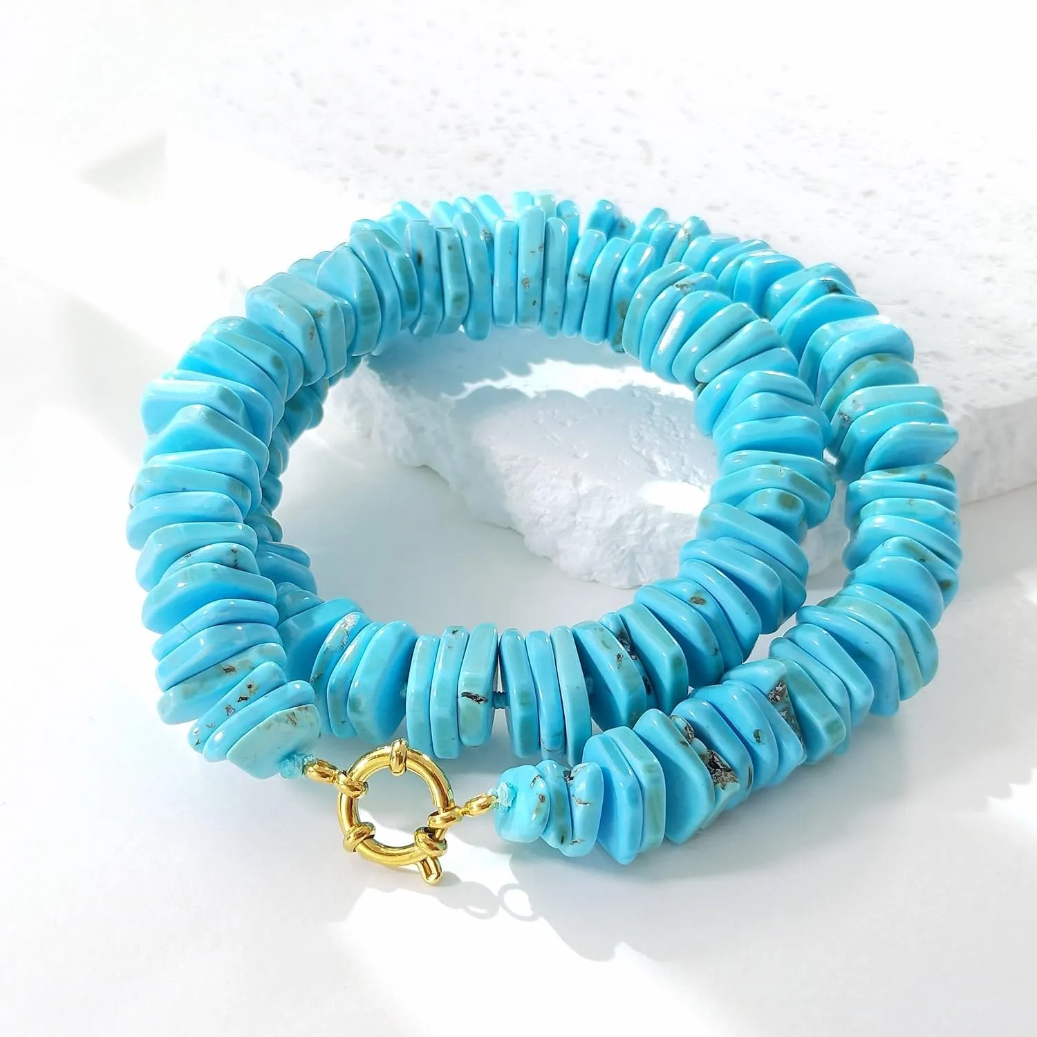 Chips Turquoise Beaded Choker 18k Gold Plated Statement Necklace Handmade Jewelry For Women