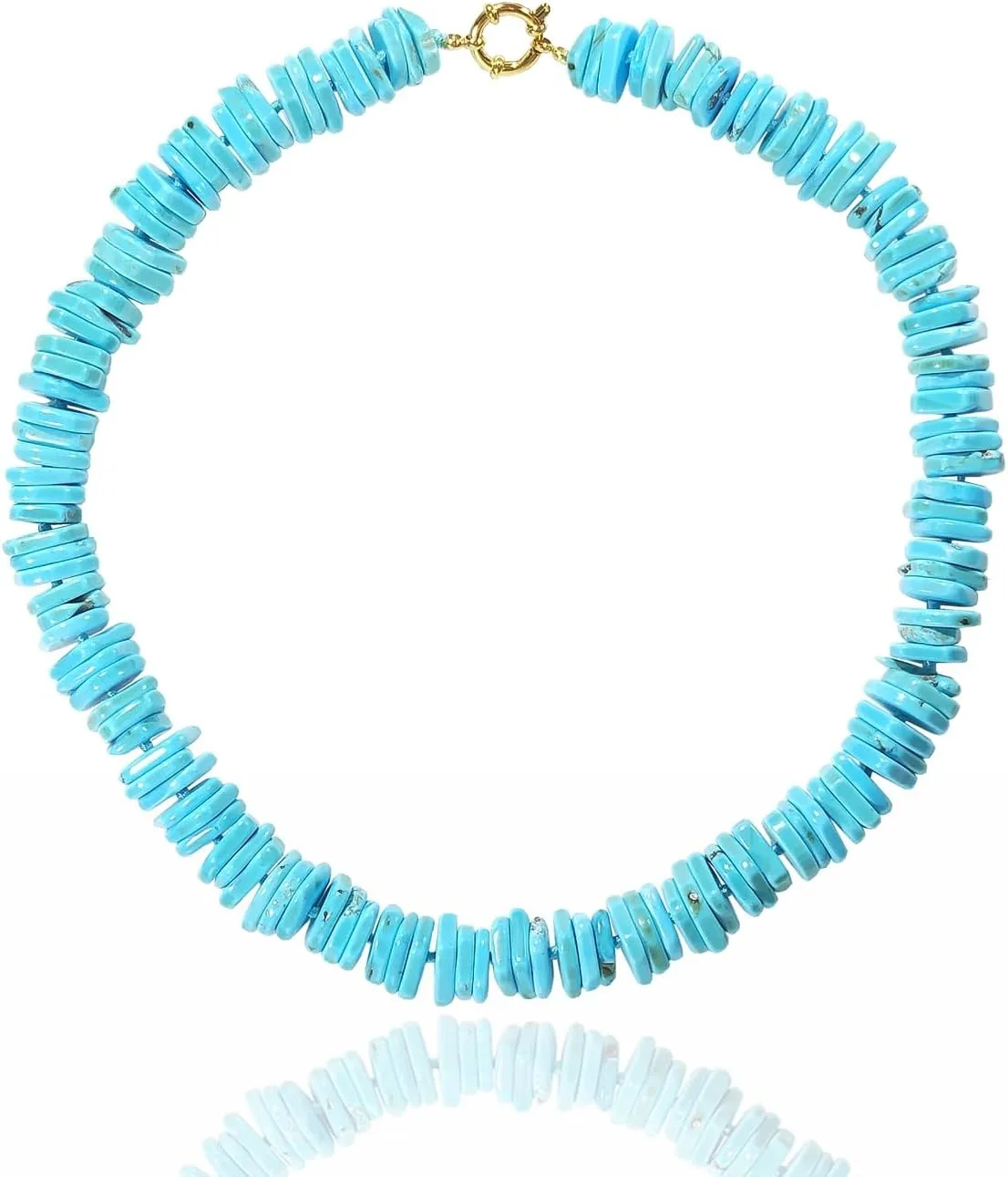 Chips Turquoise Beaded Choker 18k Gold Plated Statement Necklace Handmade Jewelry For Women