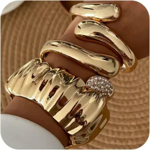 Chunky Gold Bracelets for Women Cuff Open Silver Crystal Stackable Bangle Bracelets Statement Jewelry 3Pcs Set