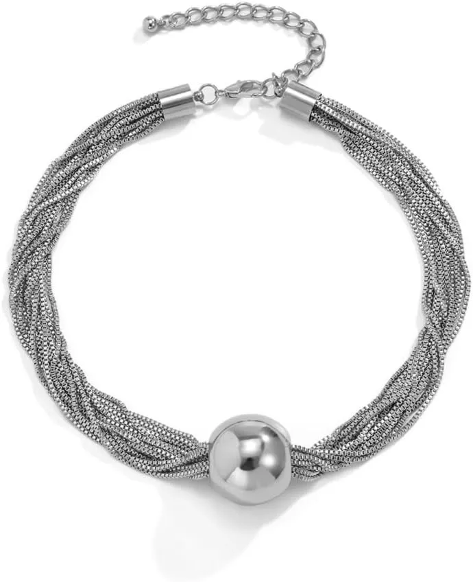Chunky Gold Choker Necklace Chunky Silver Necklace Statement Necklace Thick Geometric Sphere Necklace for Women