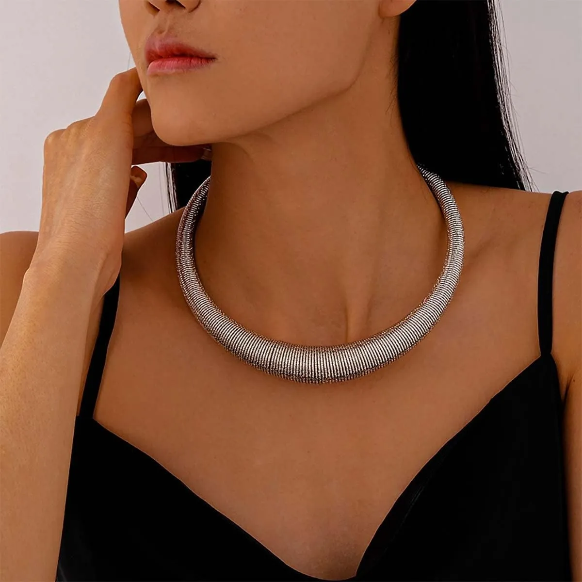 Chunky Gold Choker Necklace for Women Trendy Layered Gold Chain Necklace Silver Statement Necklace Jewelry