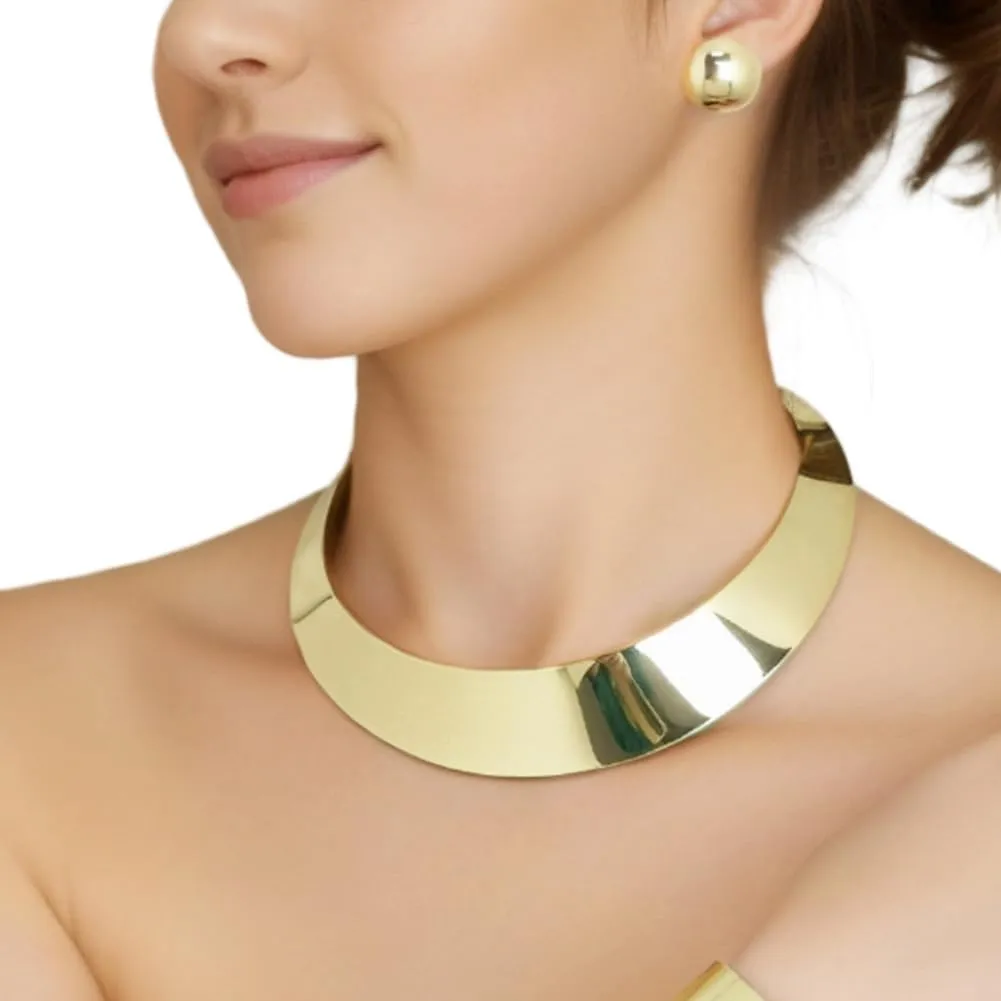 Chunky Gold Necklace Big Statement Chunky Necklace for Women African Tribe Wide Metal Choker Necklace Jewelry