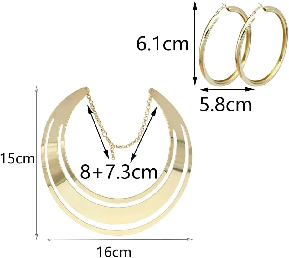 Chunky Gold Necklace Big Statement Chunky Necklace for Women African Tribe Wide Metal Choker Necklace Jewelry