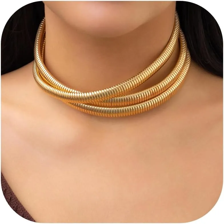 Chunky Gold Necklace Statement Necklace for Women Dainty Gold Choker Necklaces Exaggerated Ethnic Big Statement Jewelry