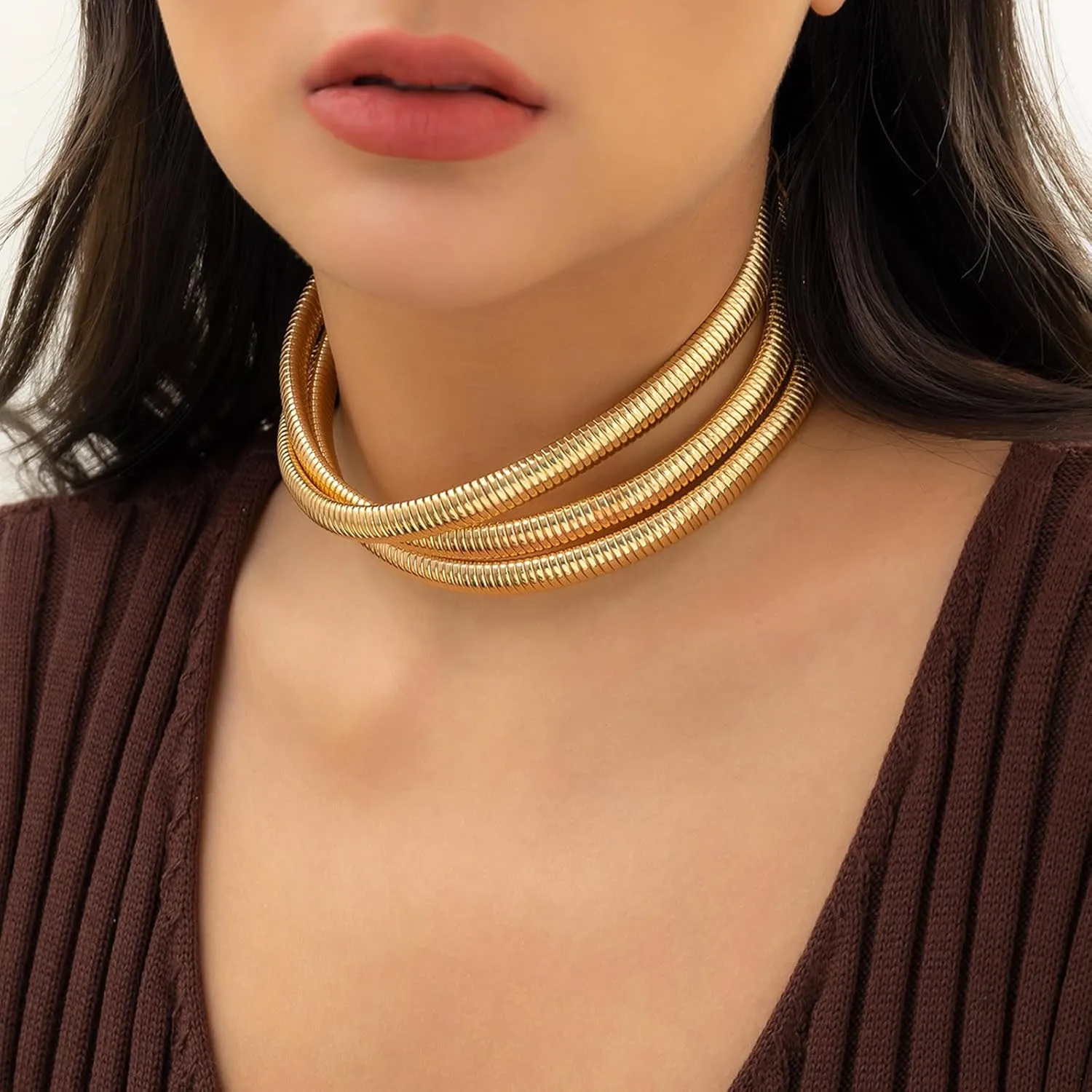 Chunky Gold Necklace Statement Necklace for Women Dainty Gold Choker Necklaces Exaggerated Ethnic Big Statement Jewelry