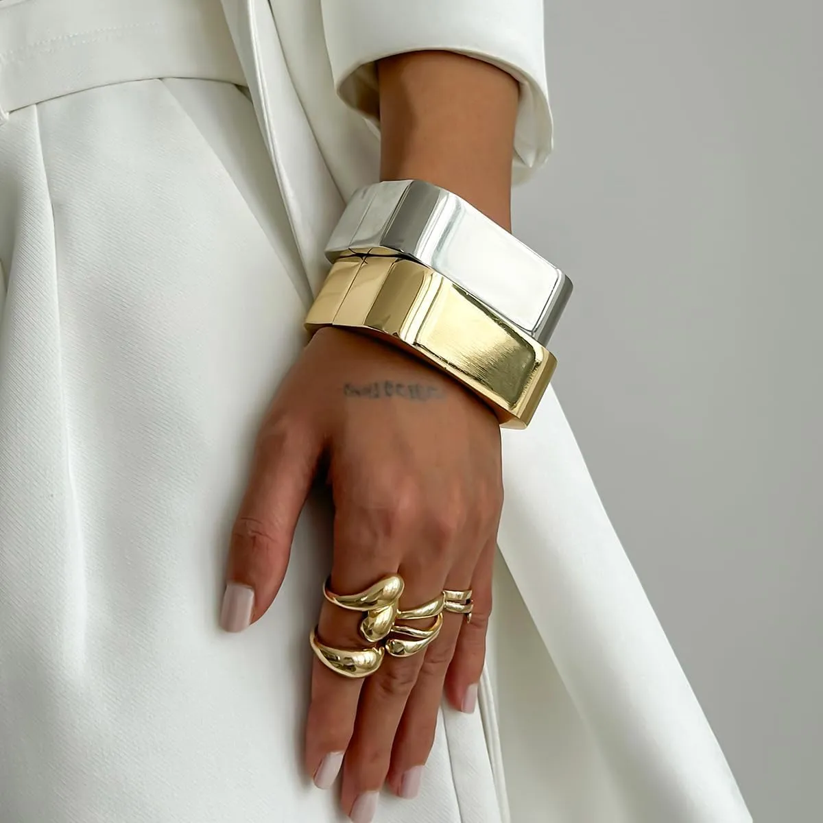 Chunky Silver Bangles for Women Non Tarnish Bracelets Simple Square Wide Cuff Bangle Trendy Jewelry for Women
