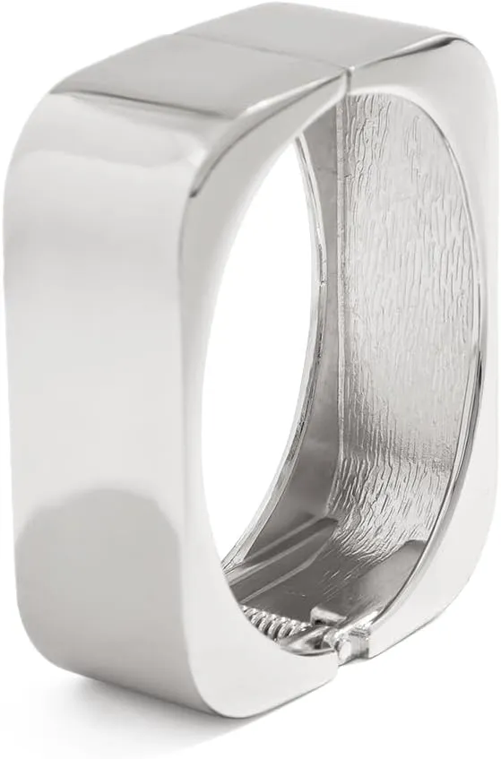 Chunky Silver Bangles for Women Non Tarnish Bracelets Simple Square Wide Cuff Bangle Trendy Jewelry for Women
