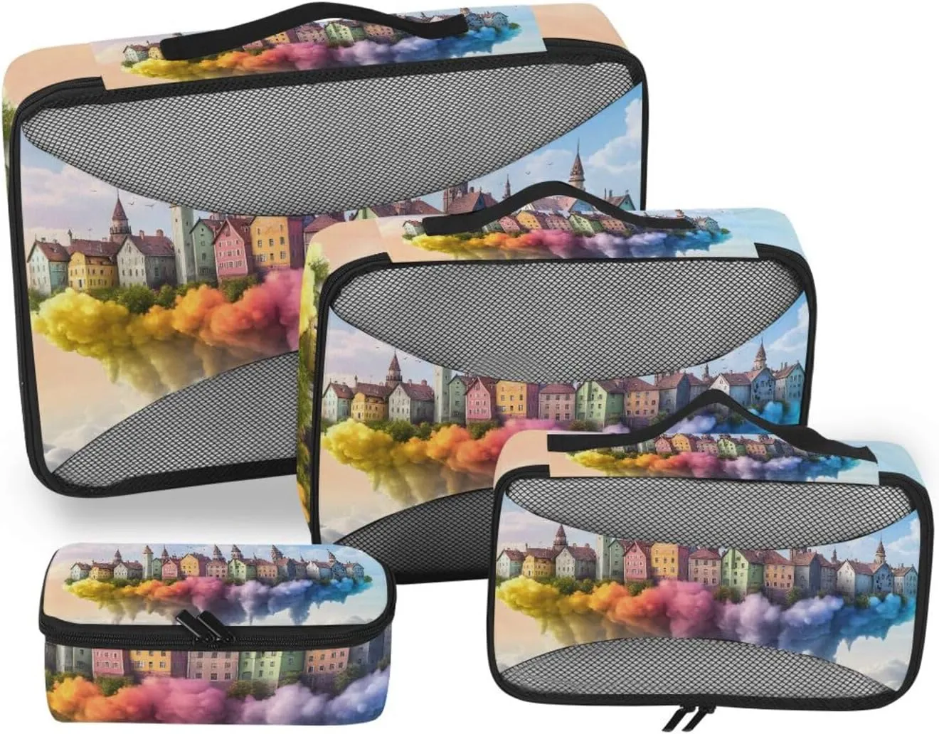 City on Cloud Packing Cube Set of 4, Wide Zipper Opening Handle Luggage Organizers Travel Accessories for Organizing Clothing in Suitcases