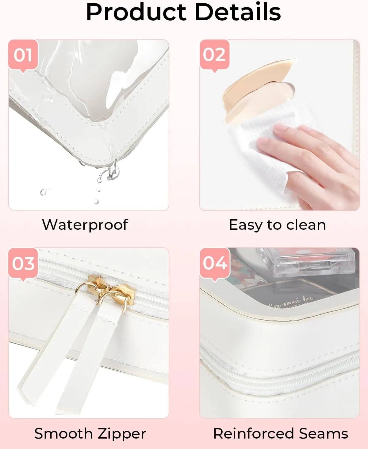 Clear Makeup Bags, TSA Approved Travel Toiletry Pouch with Zipper, Organizer Cosmetic Case for Travel Purse Car Transparent,Square Pouches for Women Men