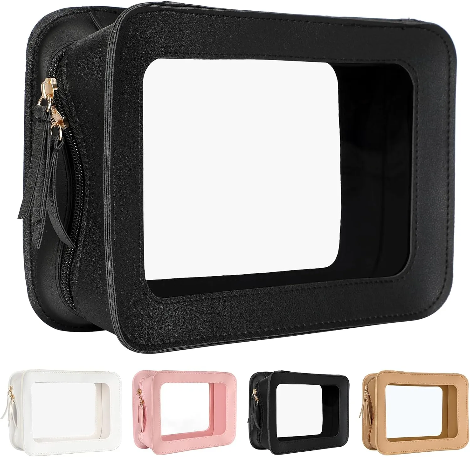 Clear Makeup Bags, TSA Approved Travel Toiletry Pouch with Zipper, Organizer Cosmetic Case for Travel Purse Car Transparent,Square Pouches for Women Men