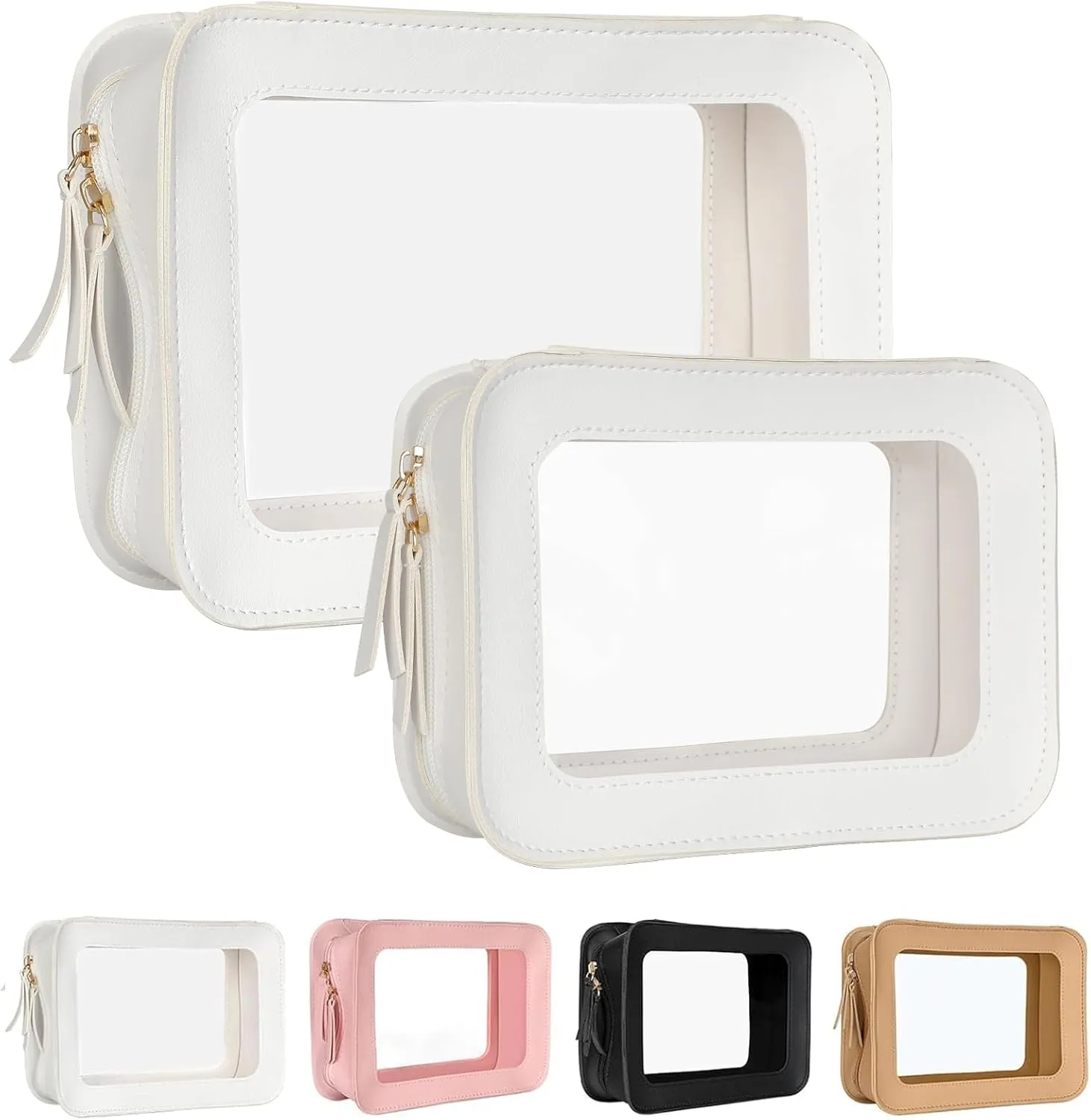 Clear Makeup Bags, TSA Approved Travel Toiletry Pouch with Zipper, Organizer Cosmetic Case for Travel Purse Car Transparent,Square Pouches for Women Men