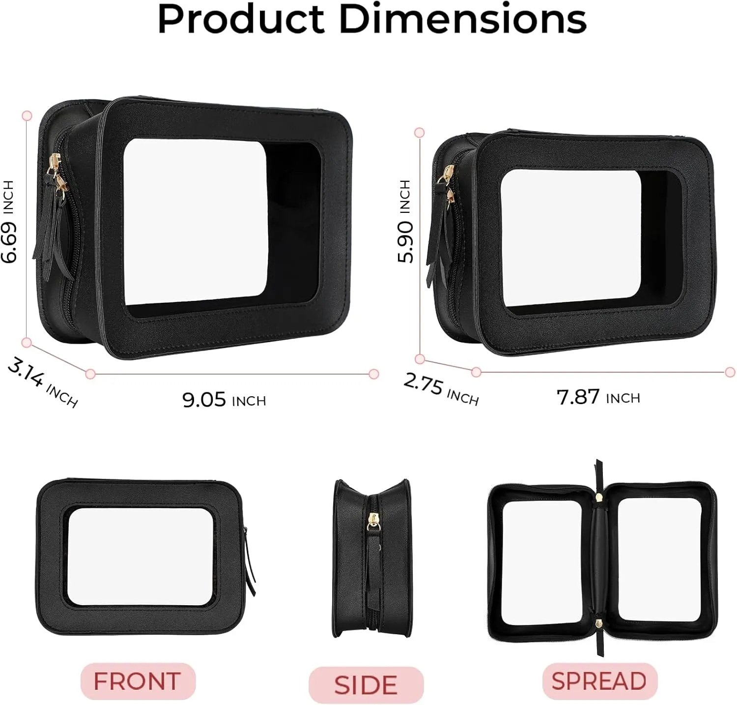 Clear Makeup Bags, TSA Approved Travel Toiletry Pouch with Zipper, Organizer Cosmetic Case for Travel Purse Car Transparent,Square Pouches for Women Men