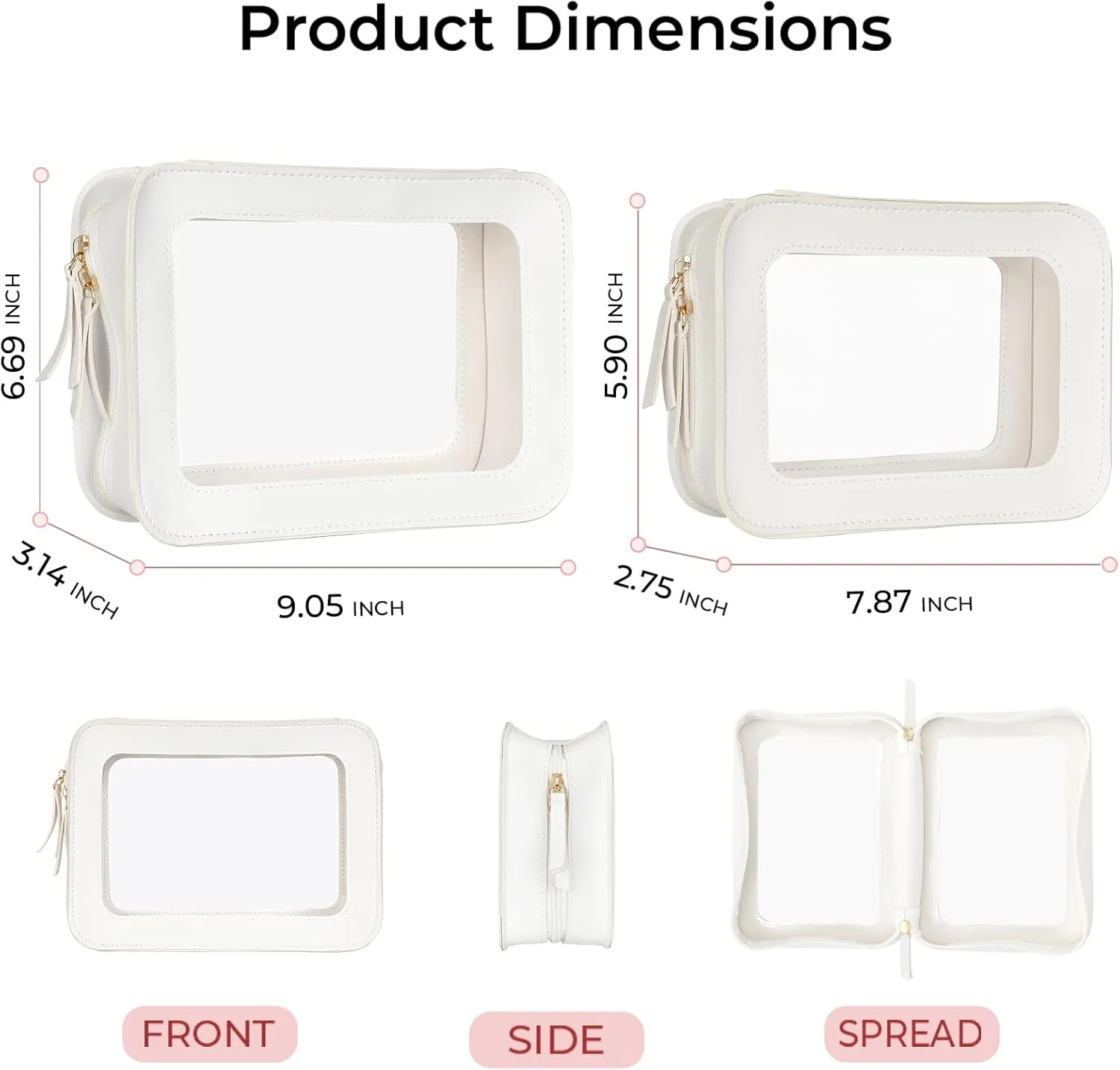 Clear Makeup Bags, TSA Approved Travel Toiletry Pouch with Zipper, Organizer Cosmetic Case for Travel Purse Car Transparent,Square Pouches for Women Men
