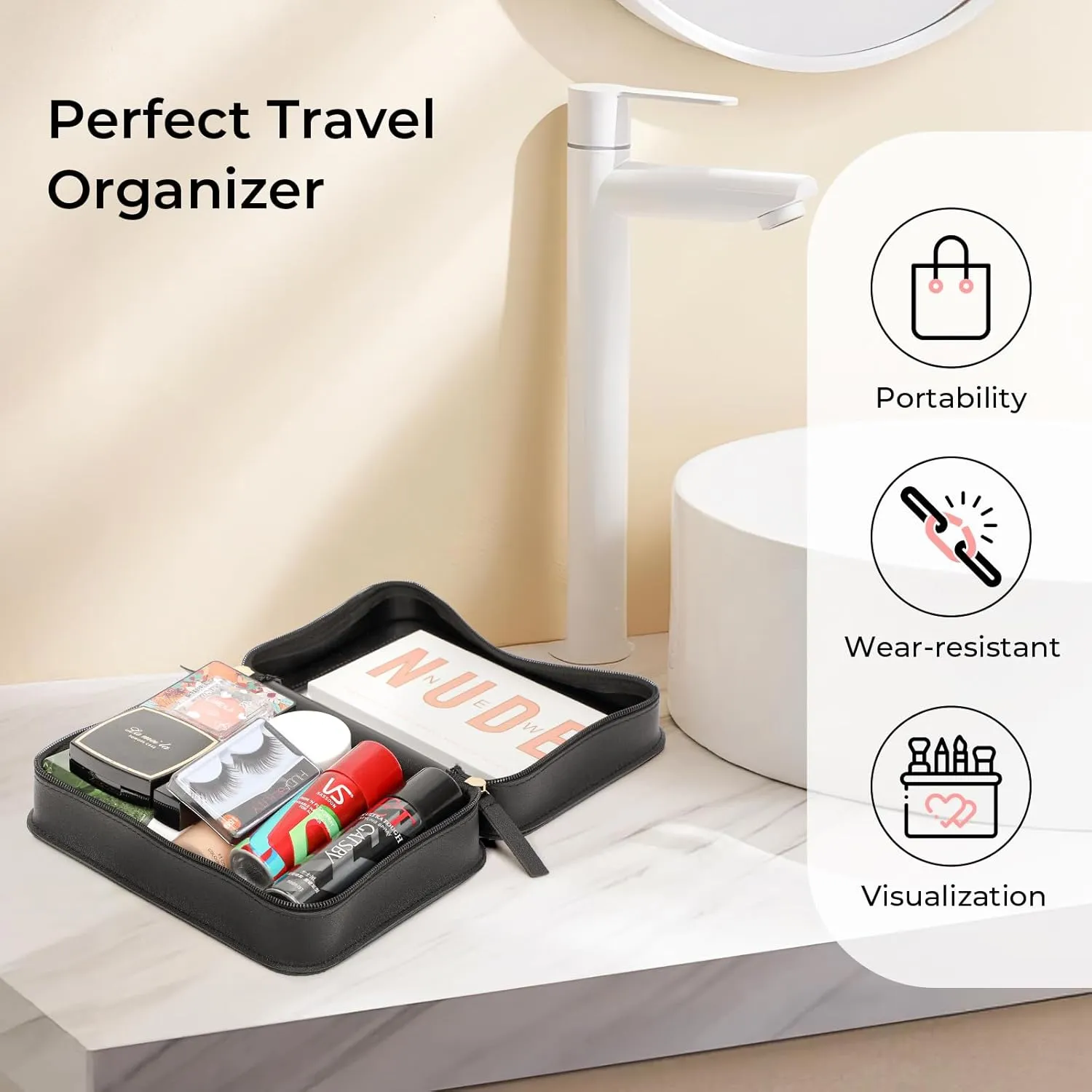 Clear Makeup Bags, TSA Approved Travel Toiletry Pouch with Zipper, Organizer Cosmetic Case for Travel Purse Car Transparent,Square Pouches for Women Men