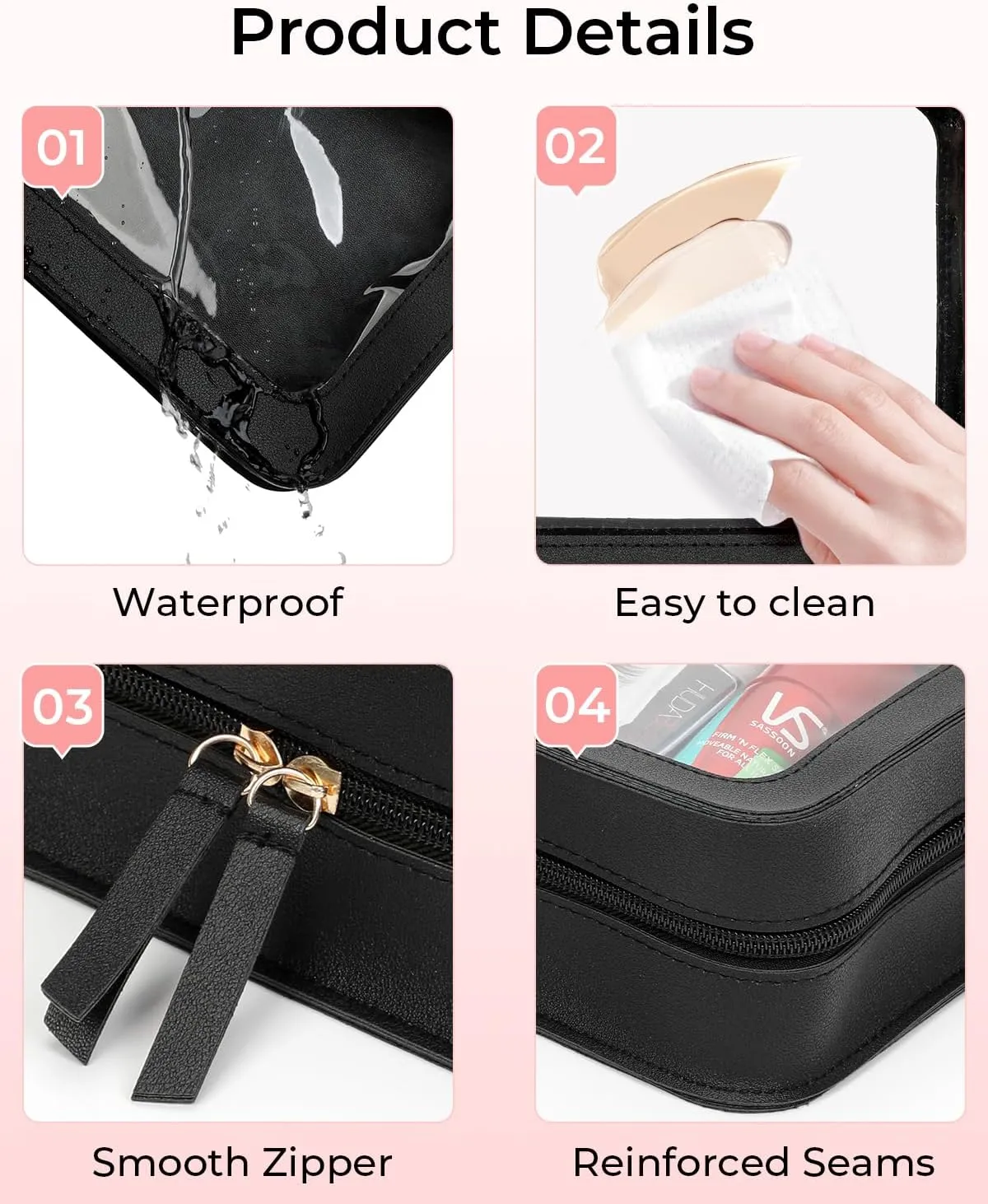 Clear Makeup Bags, TSA Approved Travel Toiletry Pouch with Zipper, Organizer Cosmetic Case for Travel Purse Car Transparent,Square Pouches for Women Men