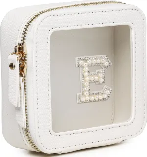 Clear Mini Makeup Bag Personalized Initial Cosmetic Bag Small Makeup Case & Toiletry Bag Birthday Gift for Women (E, Mini/White)