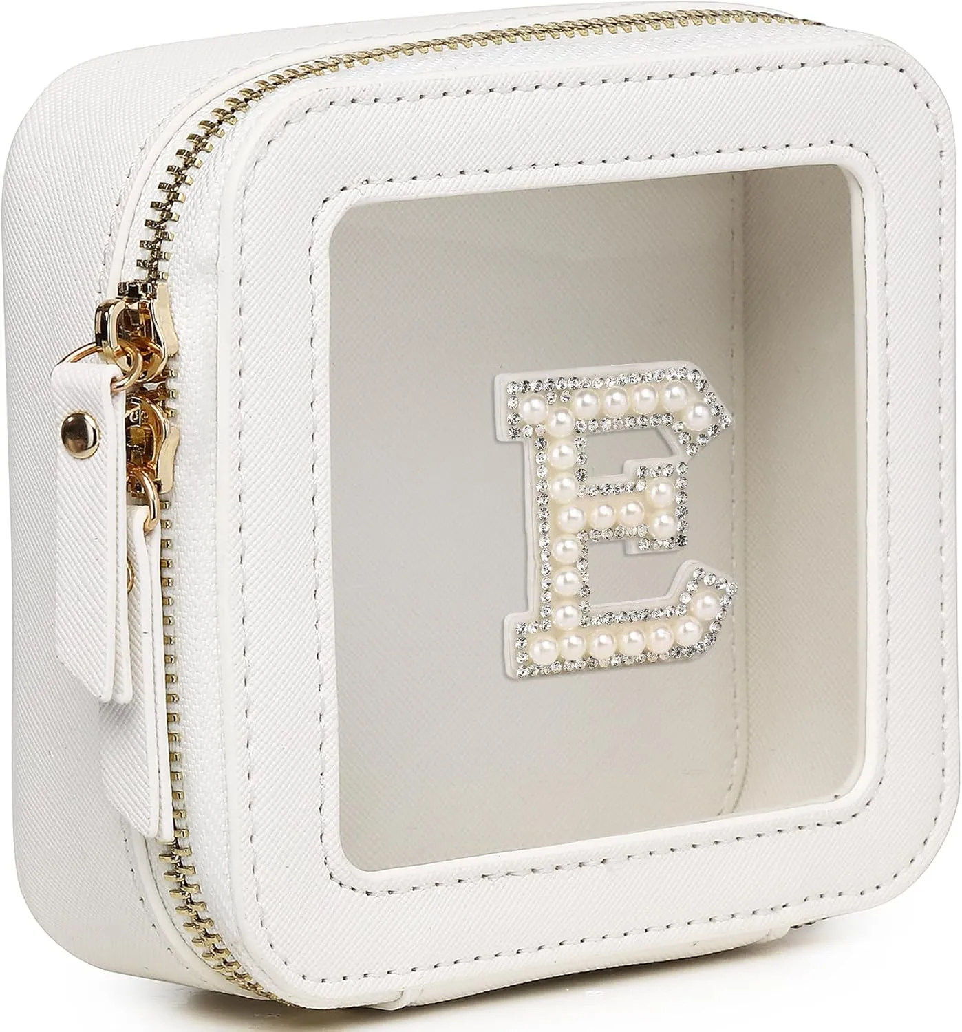 Clear Mini Makeup Bag Personalized Initial Cosmetic Bag Small Makeup Case & Toiletry Bag Birthday Gift for Women (E, Mini/White)