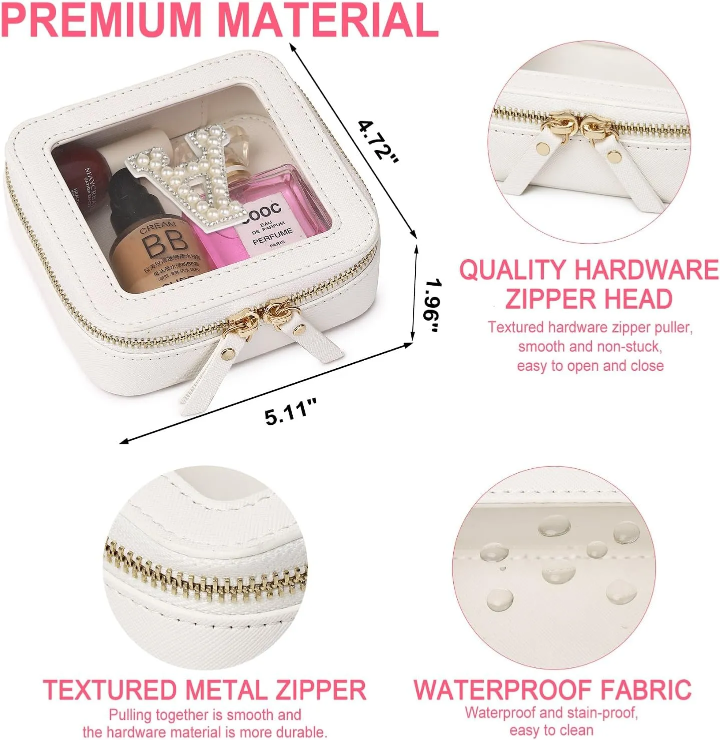 Clear Mini Makeup Bag Personalized Initial Cosmetic Bag Small Makeup Case & Toiletry Bag Birthday Gift for Women (E, Mini/White)