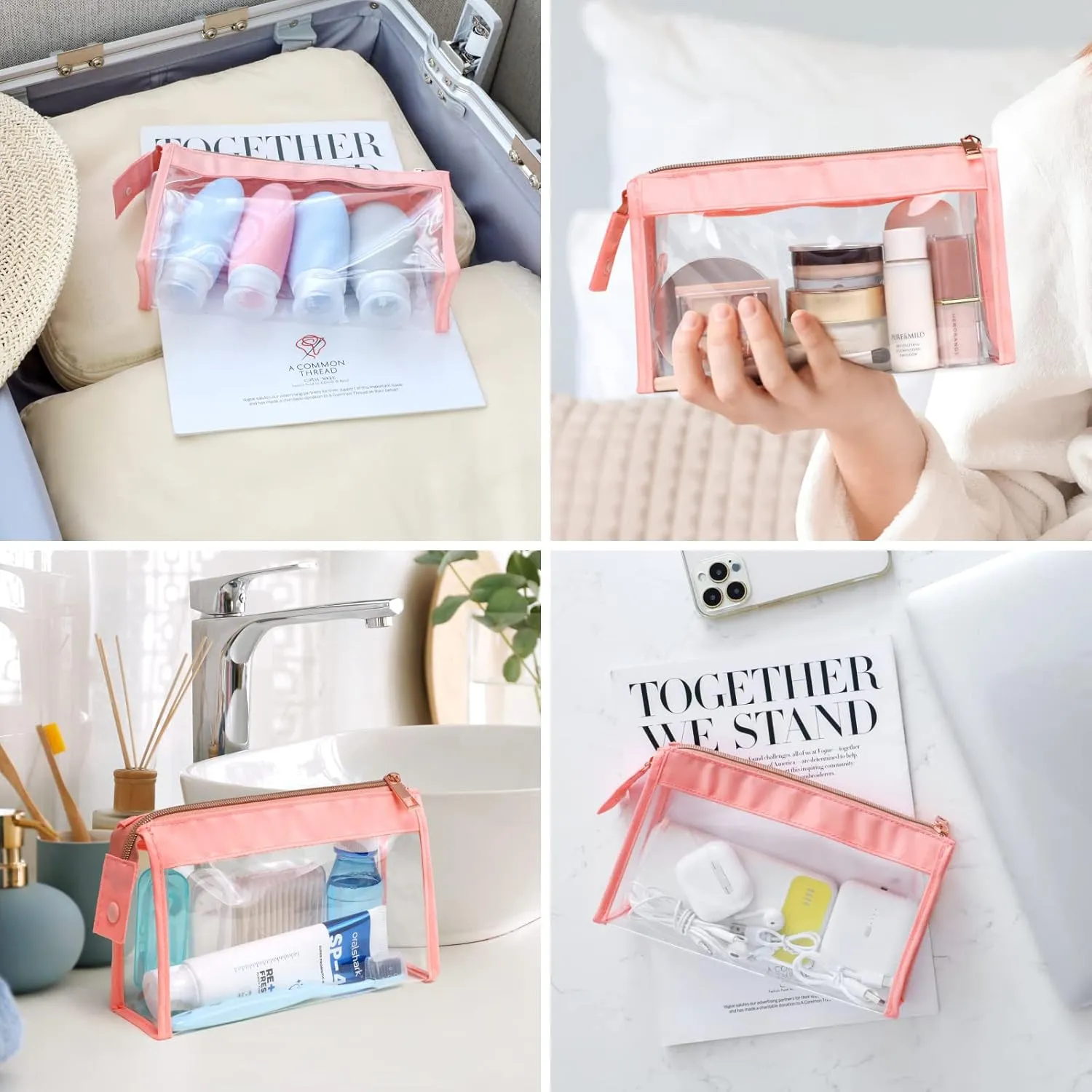 Clear Toiletry Bags, Perfect Size Clear Pouches with Zipper for Traveling, Sturdy Clear Makeup Bags for Home Storage Organizing, Vacation, Travel accessories (3 Pack)