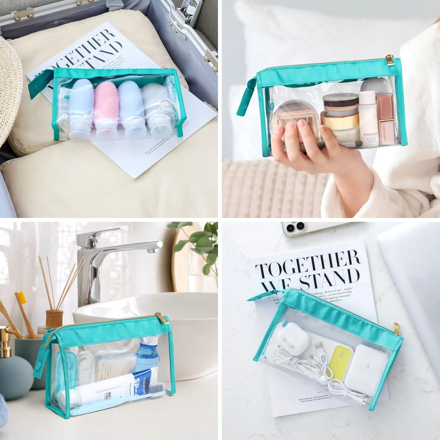 Clear Toiletry Bags, Perfect Size Clear Pouches with Zipper for Traveling, Sturdy Clear Makeup Bags for Home Storage Organizing, Vacation, Travel accessories (3 Pack)