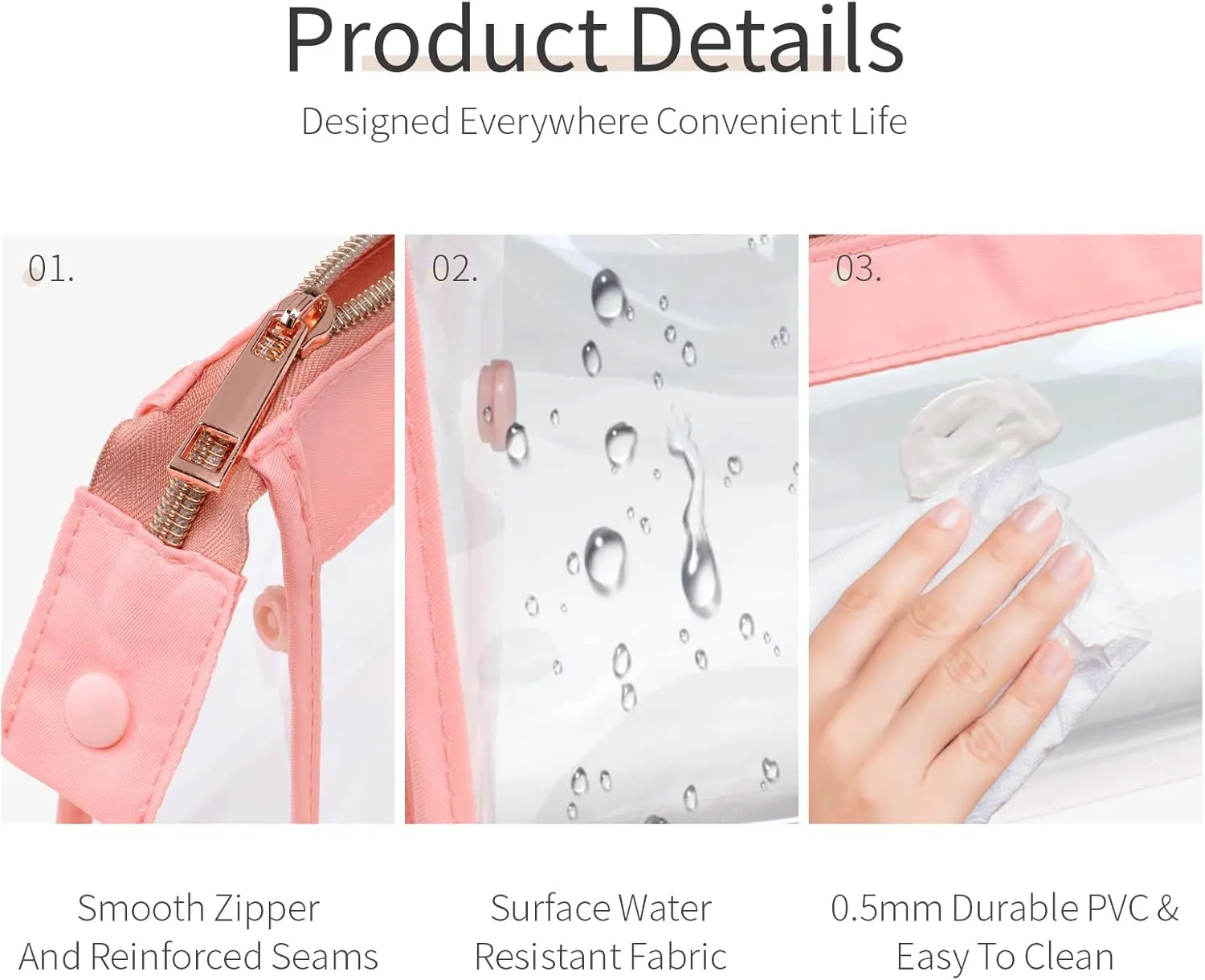 Clear Toiletry Bags, Perfect Size Clear Pouches with Zipper for Traveling, Sturdy Clear Makeup Bags for Home Storage Organizing, Vacation, Travel accessories (3 Pack)