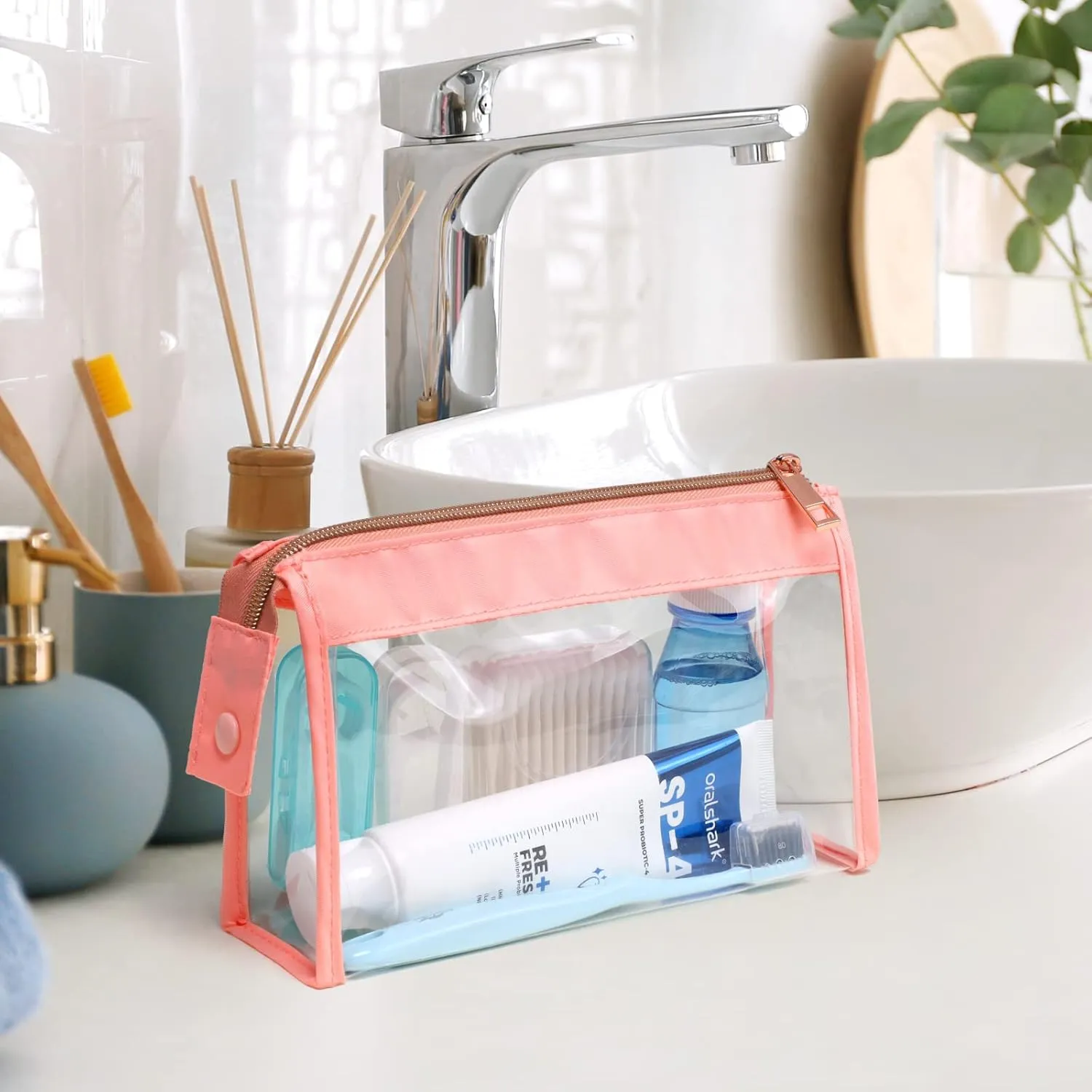 Clear Toiletry Bags, Perfect Size Clear Pouches with Zipper for Traveling, Sturdy Clear Makeup Bags for Home Storage Organizing, Vacation, Travel accessories (3 Pack)