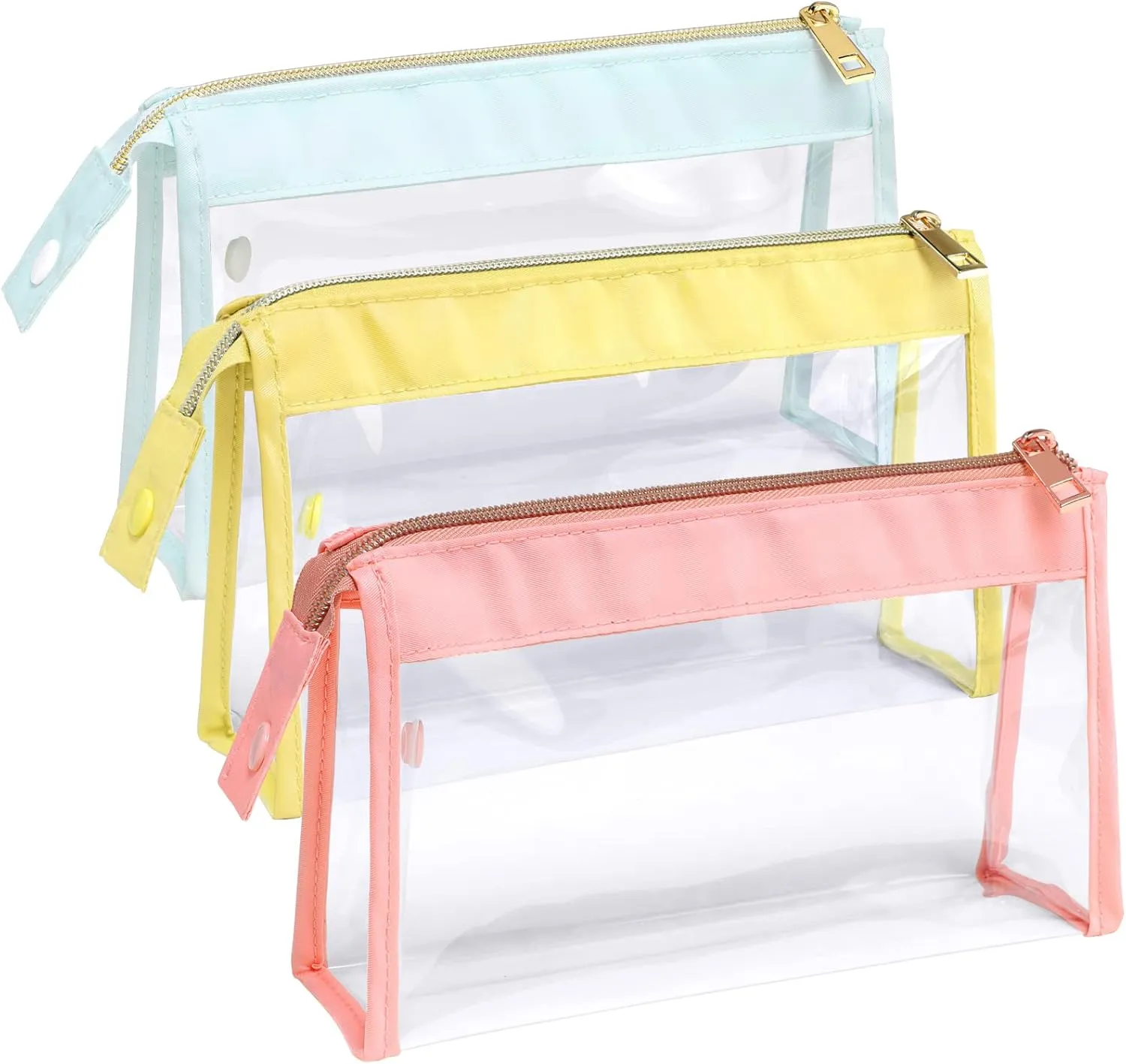 Clear Toiletry Bags, Perfect Size Clear Pouches with Zipper for Traveling, Sturdy Clear Makeup Bags for Home Storage Organizing, Vacation, Travel accessories (3 Pack)