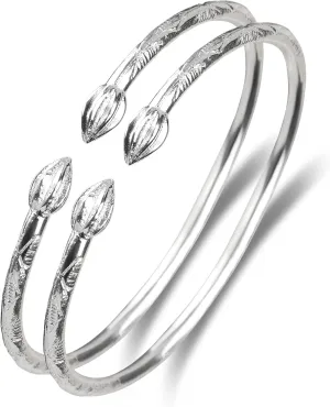 Cocoa Pods Caribbean Jamaican Tulip Bulb .925 Sterling Silver West Indian Bangle 46.0 Grams, Made in the USA, 1 pair