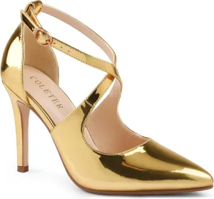 COLETER Womens 4" Pointed Toe D'Orsay Pumps Stilettos High Heel Crossed Ankle Strap Dress Shoes