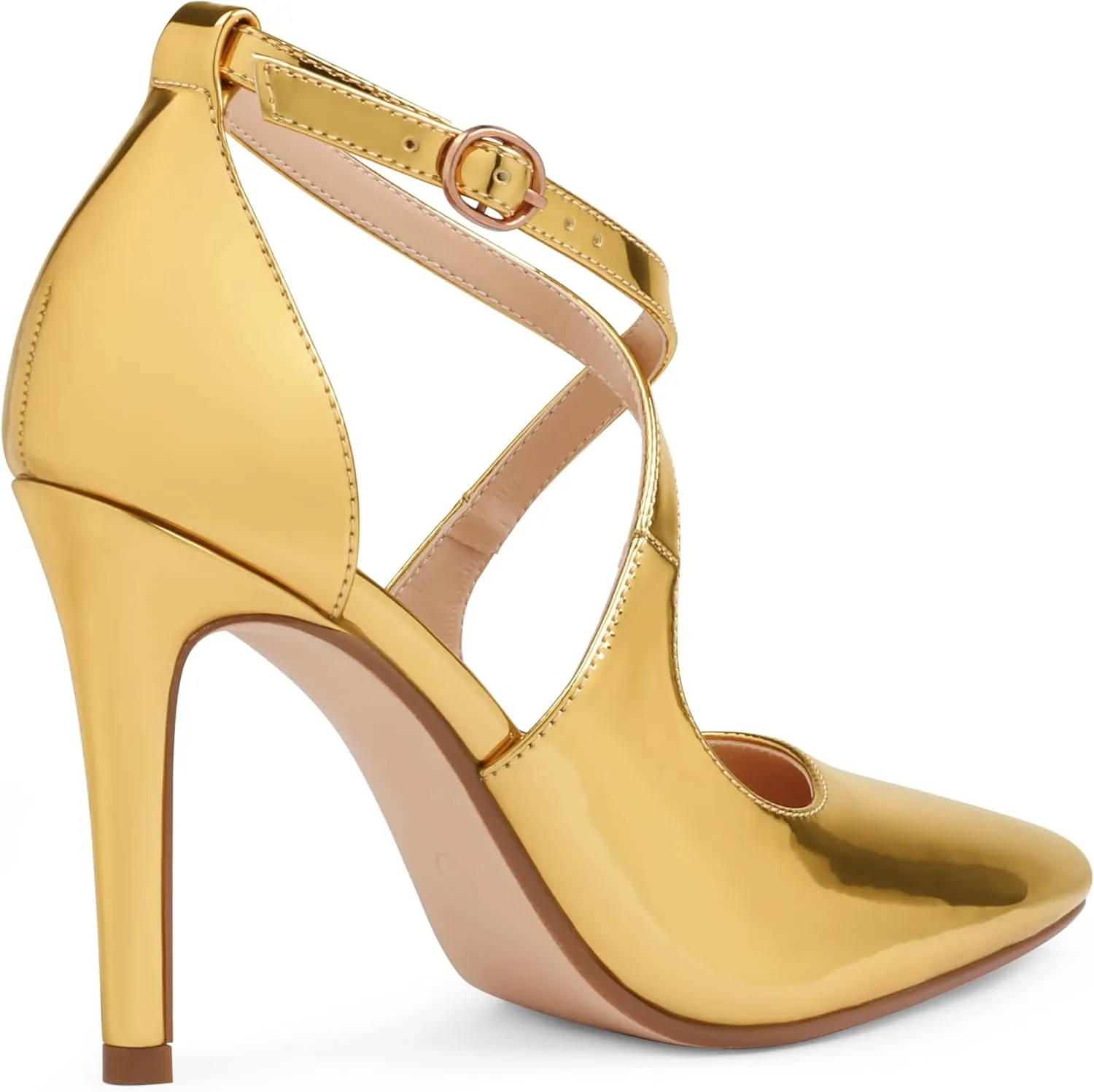 COLETER Womens 4" Pointed Toe D'Orsay Pumps Stilettos High Heel Crossed Ankle Strap Dress Shoes