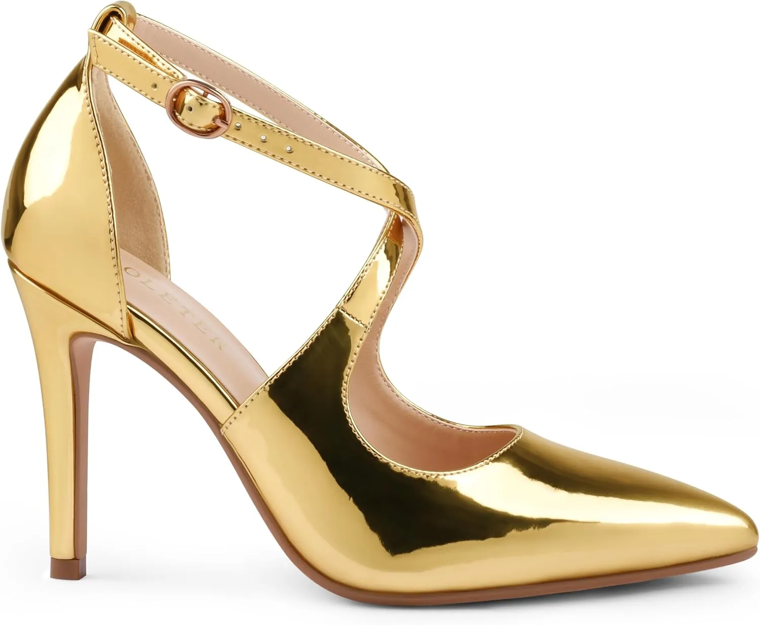 COLETER Womens 4" Pointed Toe D'Orsay Pumps Stilettos High Heel Crossed Ankle Strap Dress Shoes