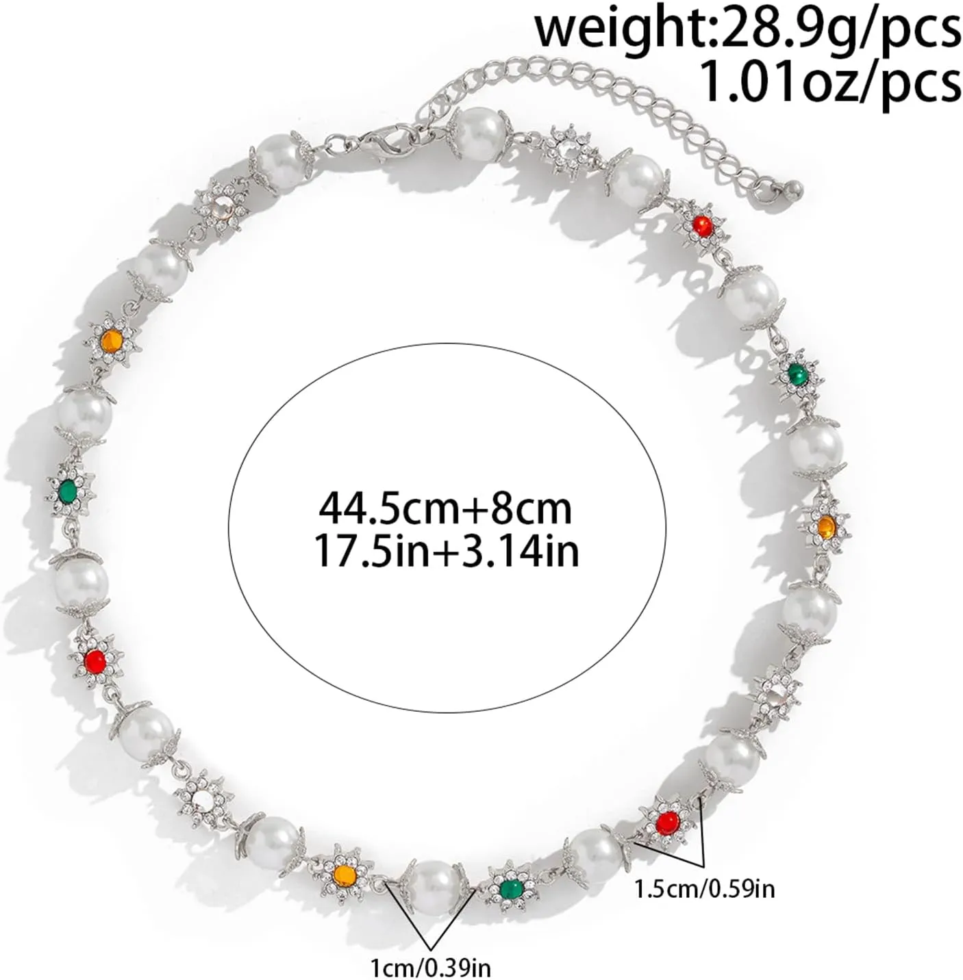 Colorful Daisy Pearl Choker Necklace - Rainbow Rhinestone Flower Faux Pearl Choker Layered Heart Choker Cross Pendant Statement Necklaces Elegant Old Money Jewelry for Women