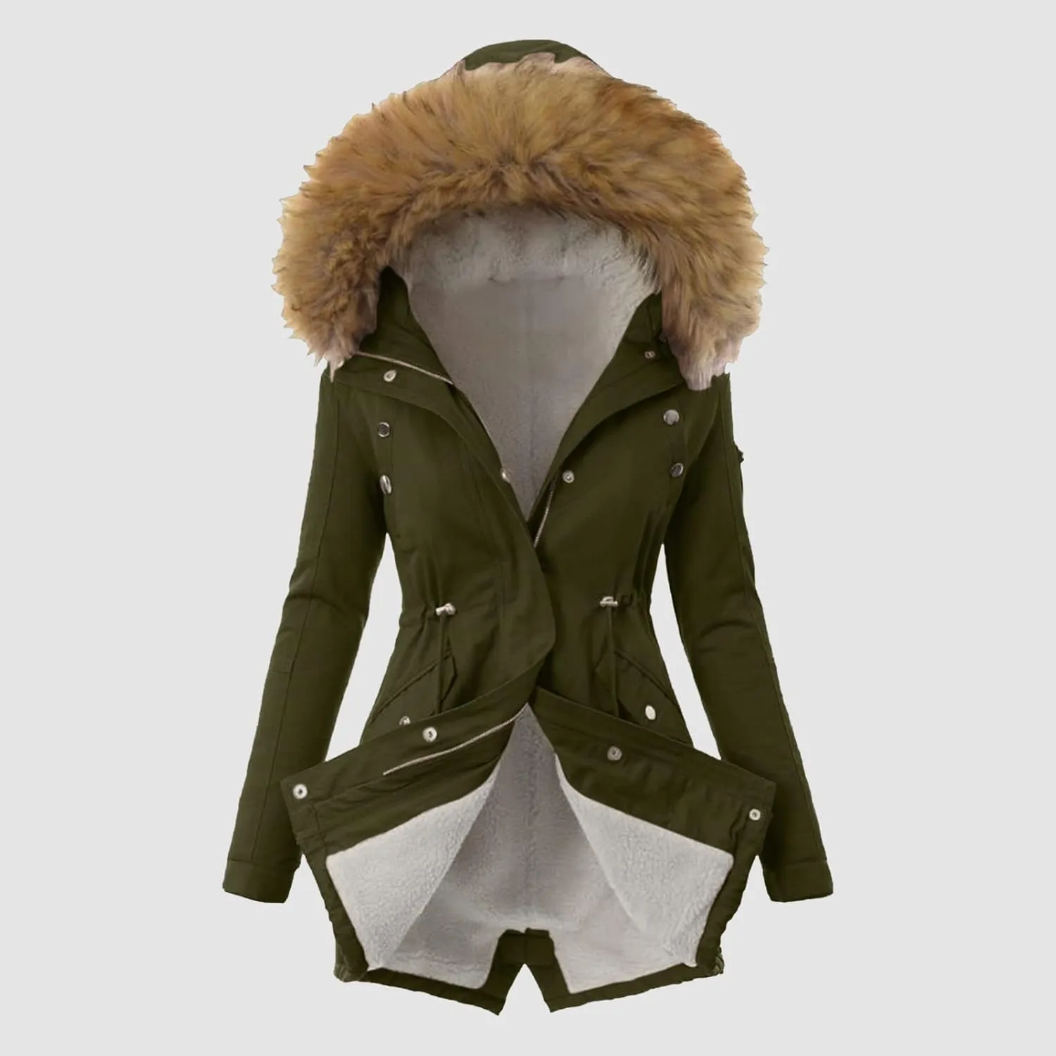 cooki Winter Coats for Women Fleece Lined Puffer Coat Women Down Coat Plus Size Warm Parkas Faux Fur Hooded Jackets Long