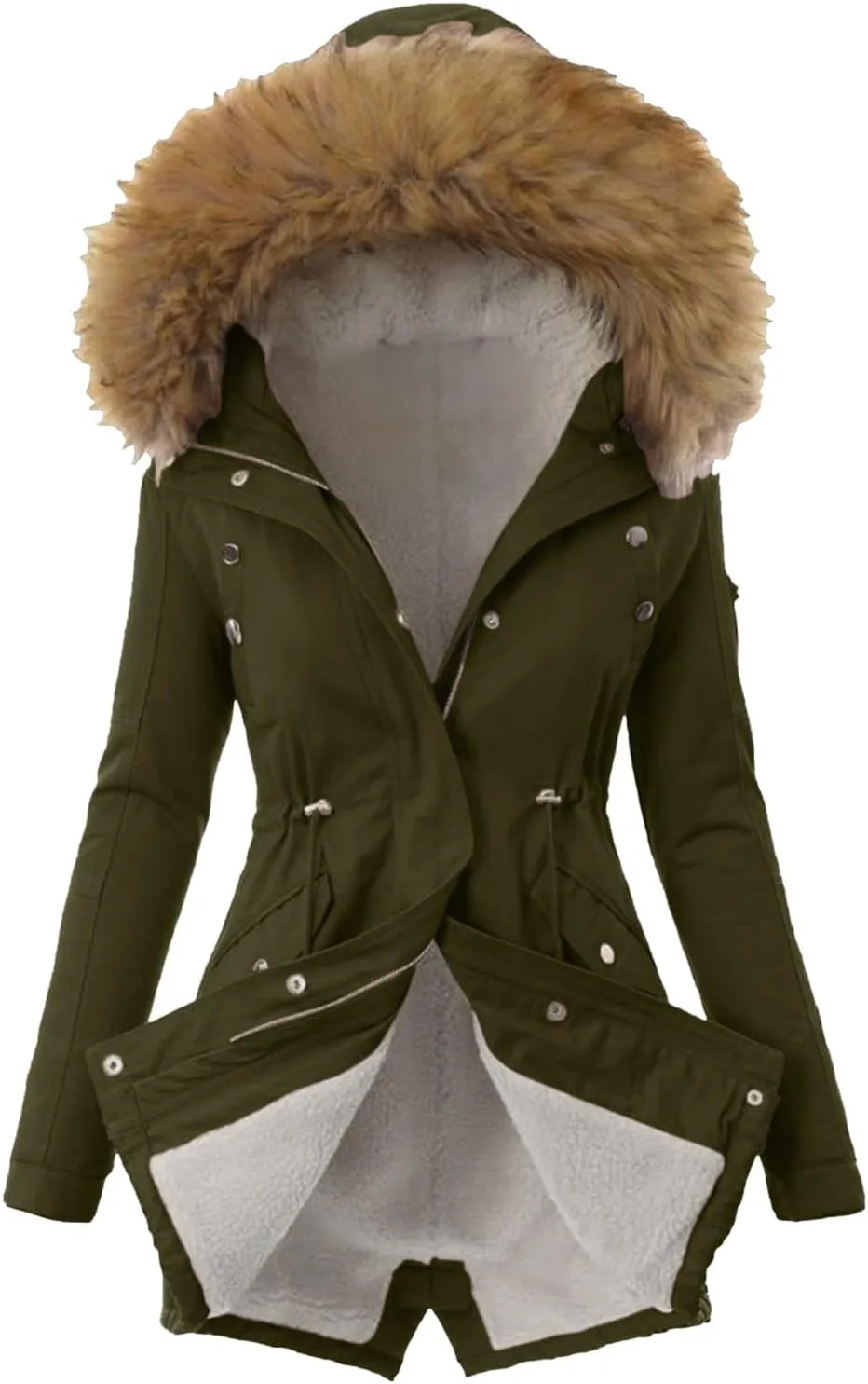 cooki Winter Coats for Women Fleece Lined Puffer Coat Women Down Coat Plus Size Warm Parkas Faux Fur Hooded Jackets Long