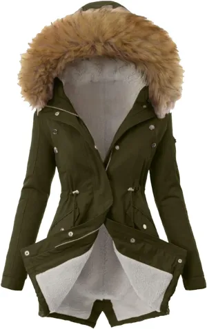 cooki Winter Coats for Women Fleece Lined Puffer Coat Women Down Coat Plus Size Warm Parkas Faux Fur Hooded Jackets Long