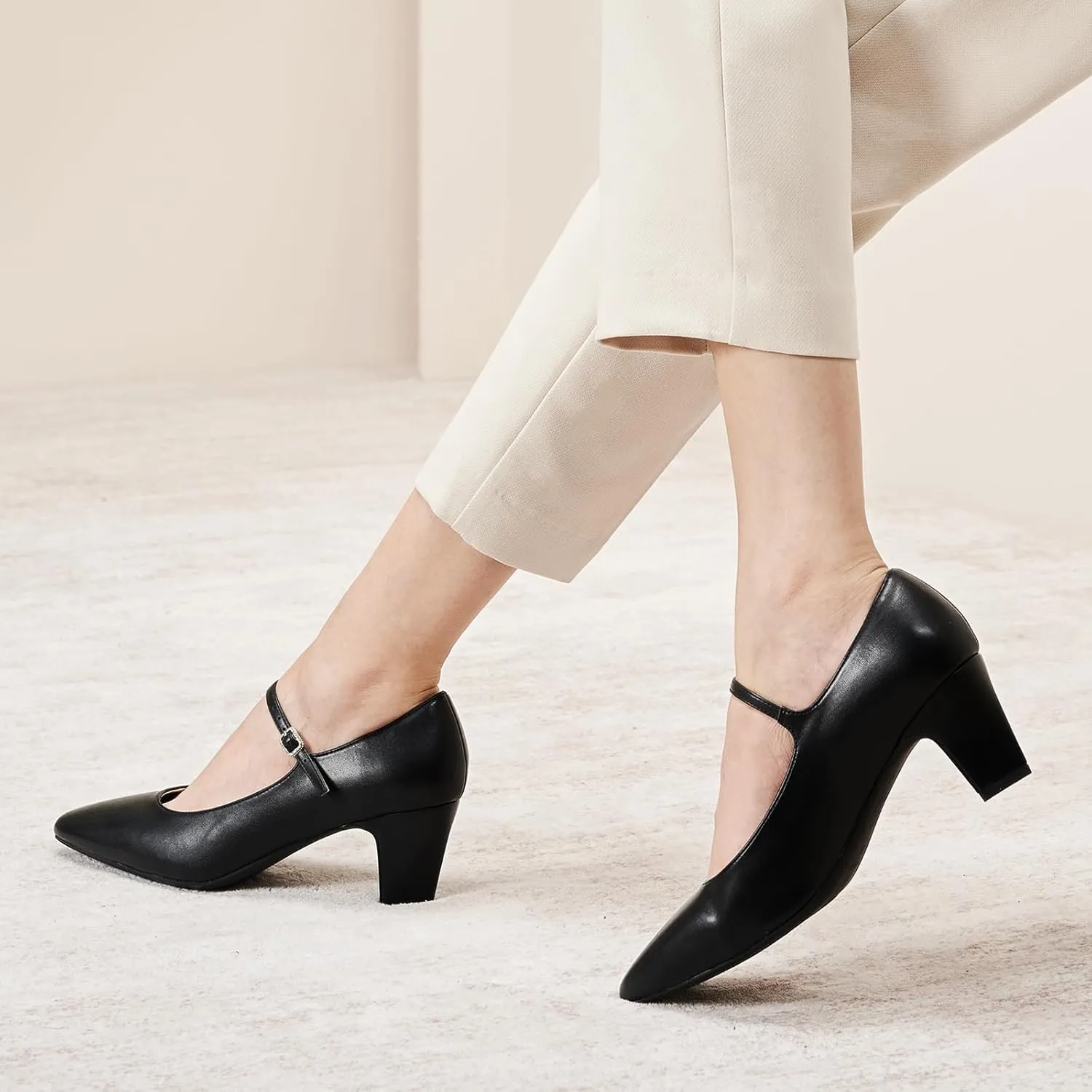 C.Paravano Women's Pumps Mary Jane Pumps Closed Round Toe Low Heels Adjustable Strap Fashion Dress Shoes