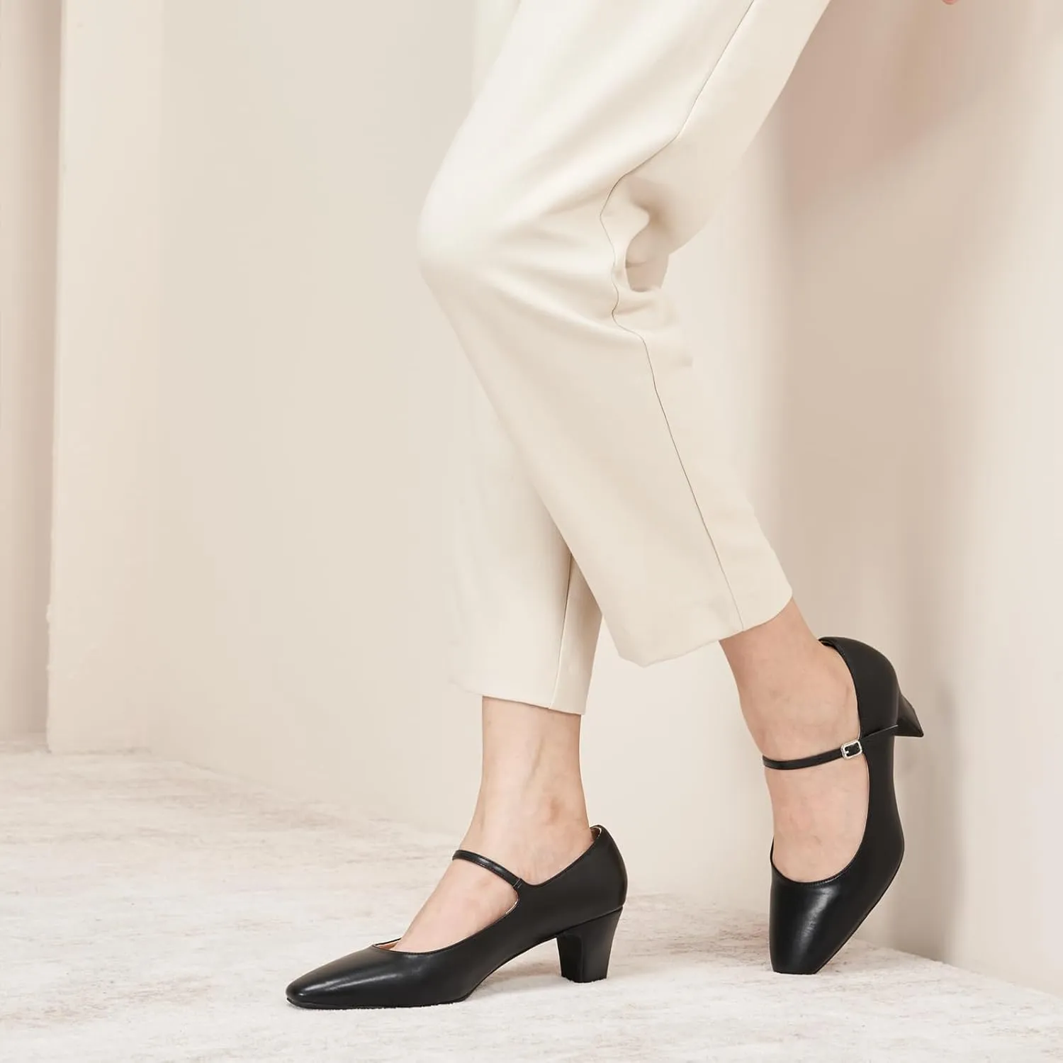 C.Paravano Women's Pumps Mary Jane Pumps Closed Round Toe Low Heels Adjustable Strap Fashion Dress Shoes