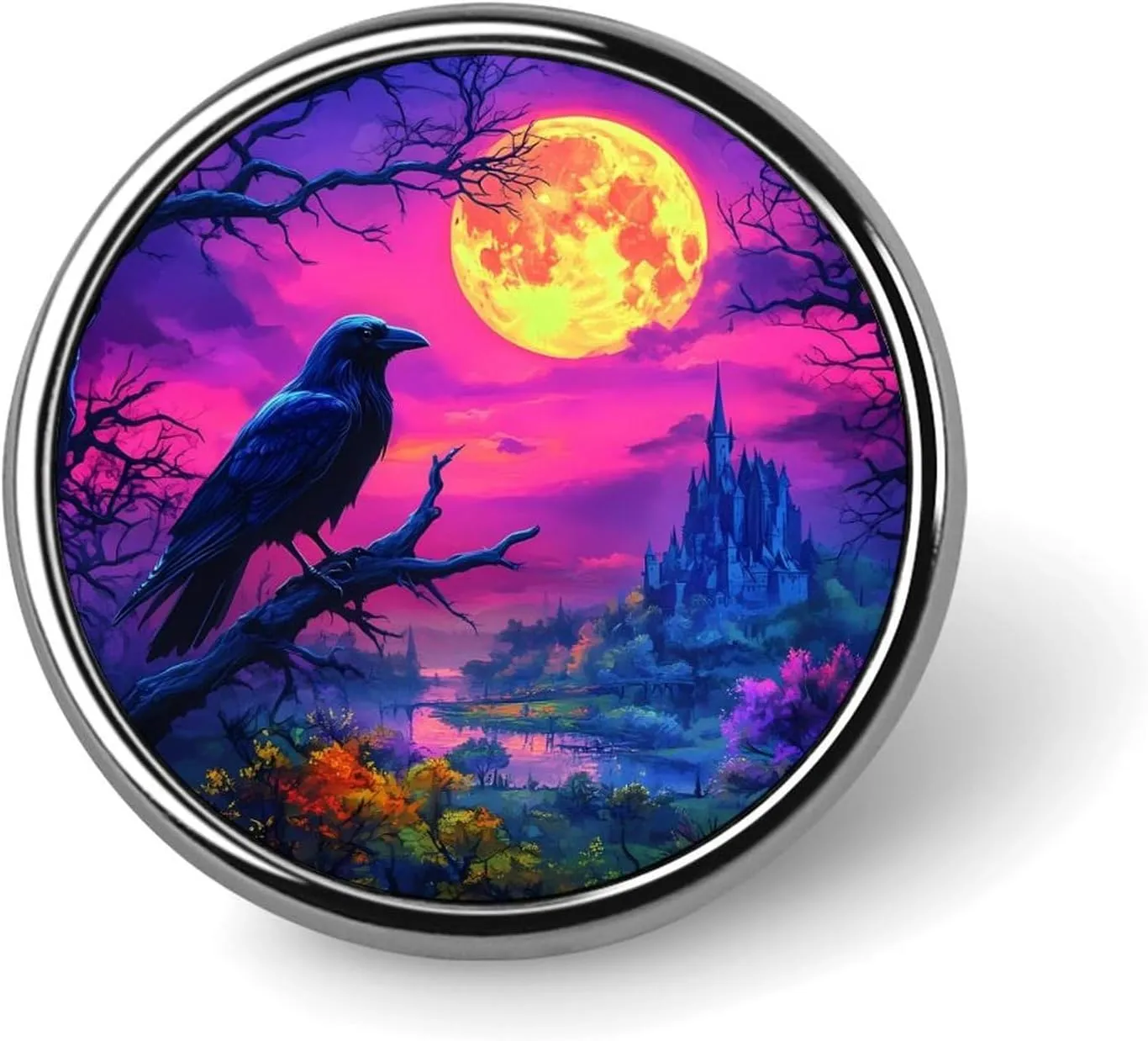 Crow Print Pin Enamel Lapel Pins Round Badge Brooches Clothing Decoration for Women Men